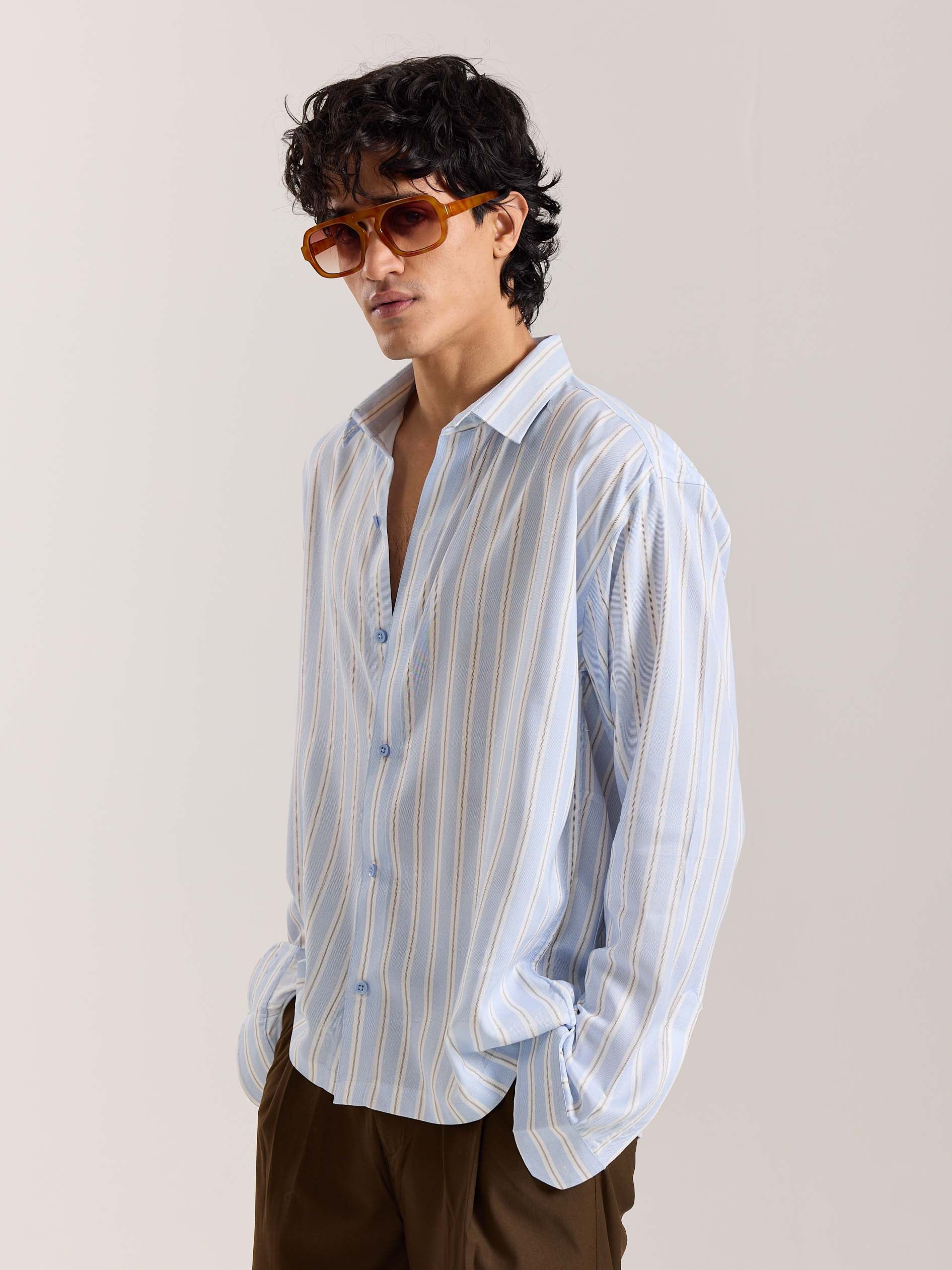 Powder Blue Striped Drape Shirt - Image 5