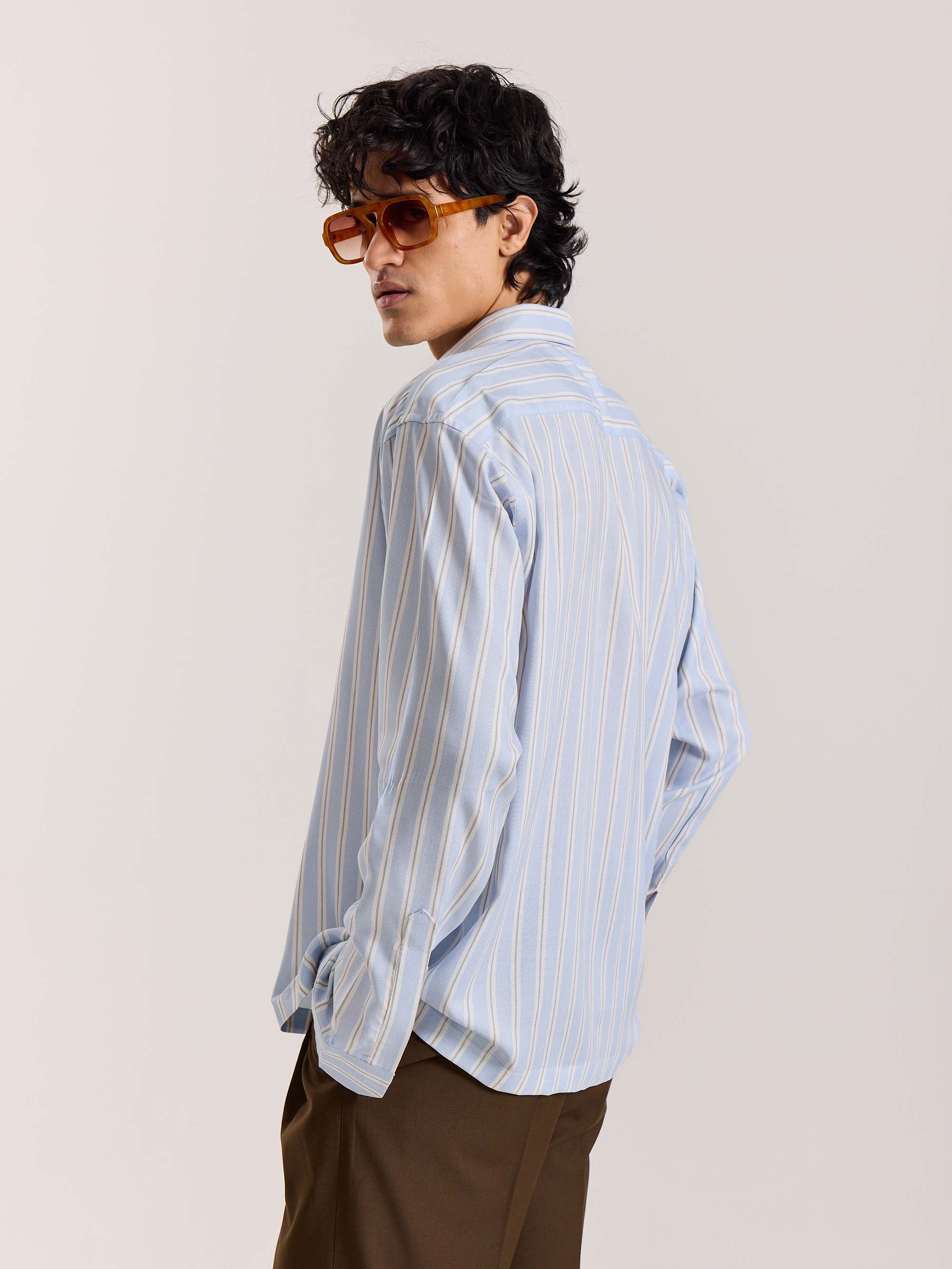 Powder Blue Striped Drape Shirt - Image 6