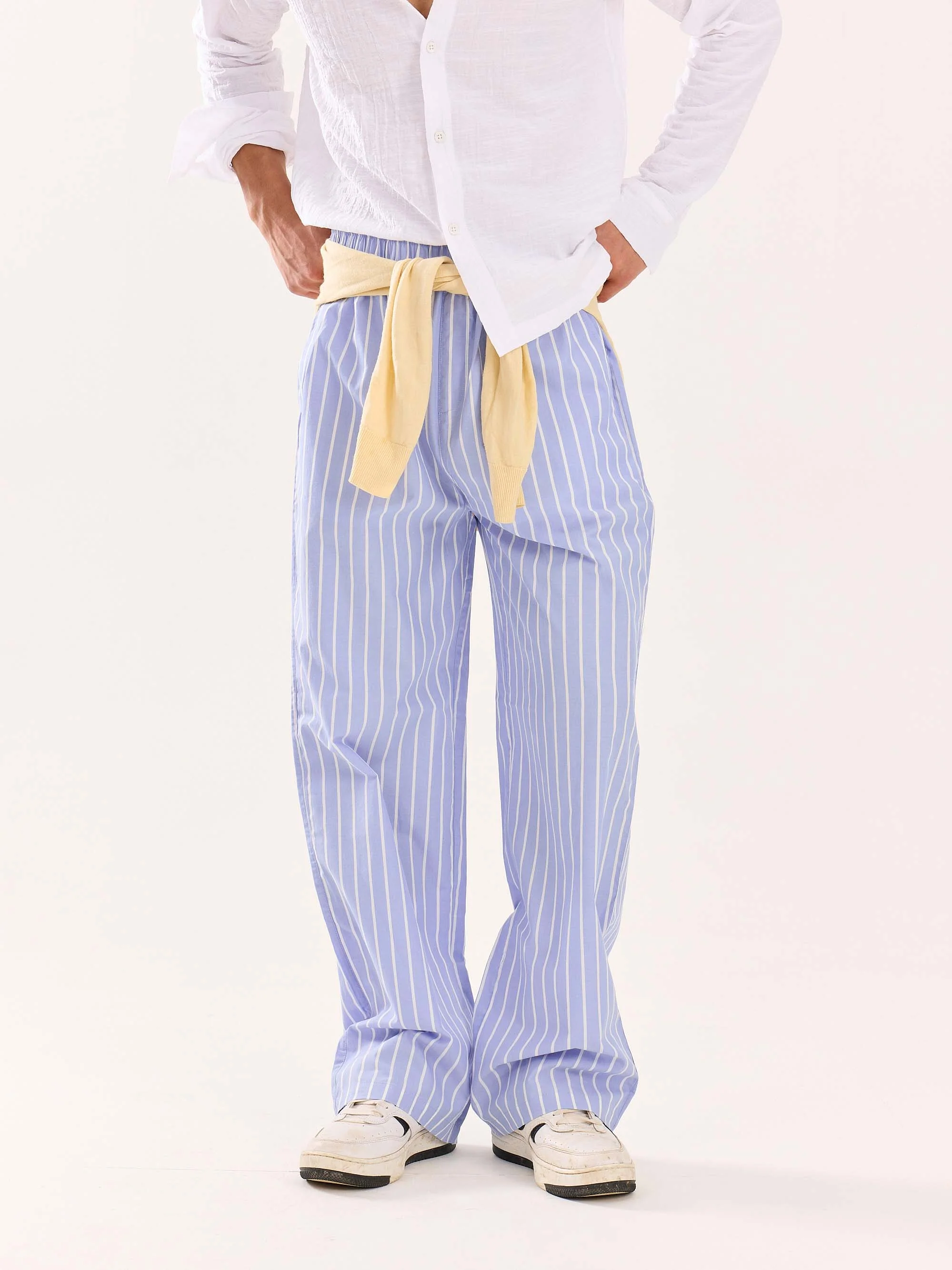 Powder Blue Striped Poplin Pull-on Pants - Image 3