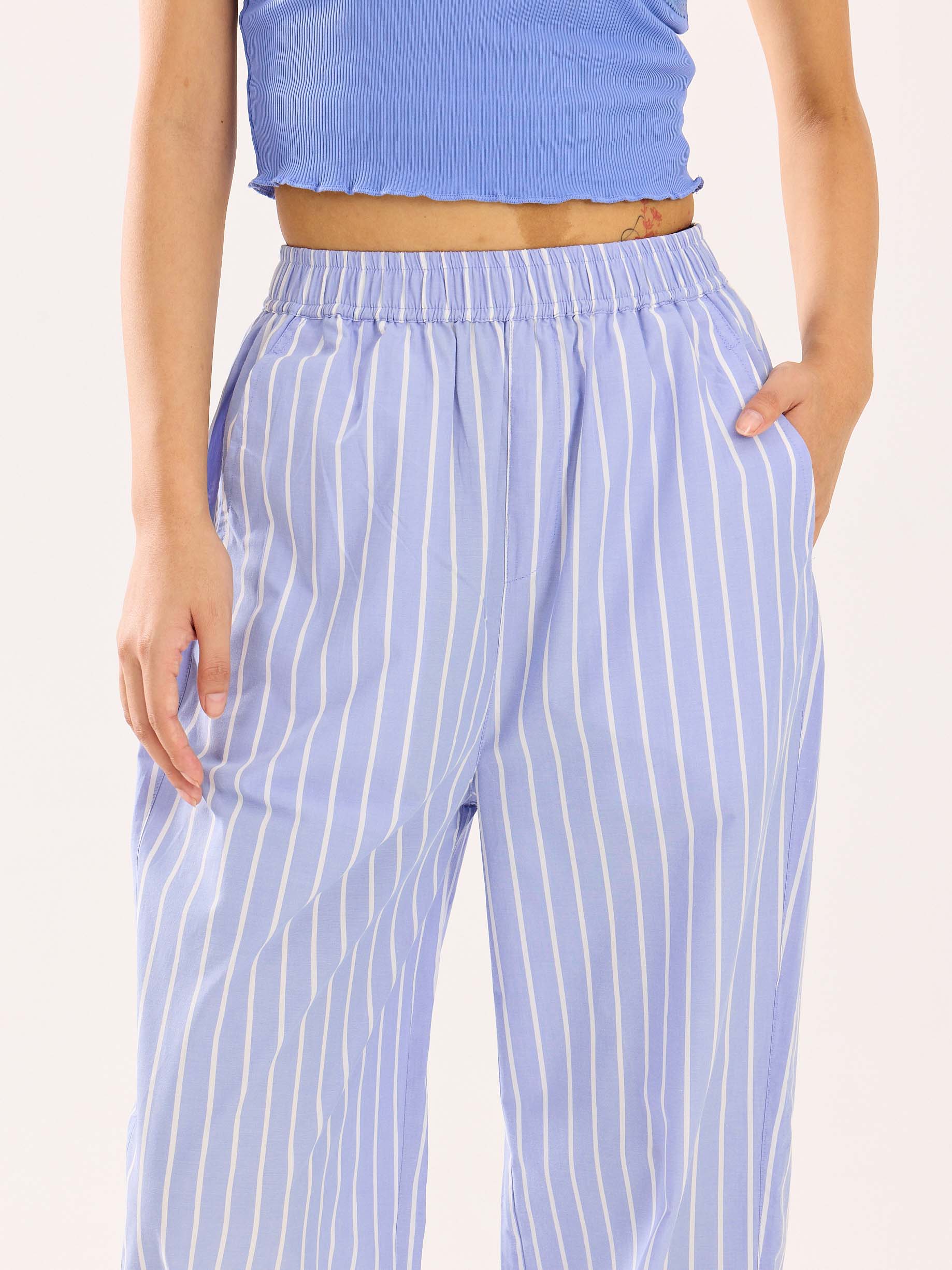 Powder Blue Striped Poplin Pull-on Pants - Image 5