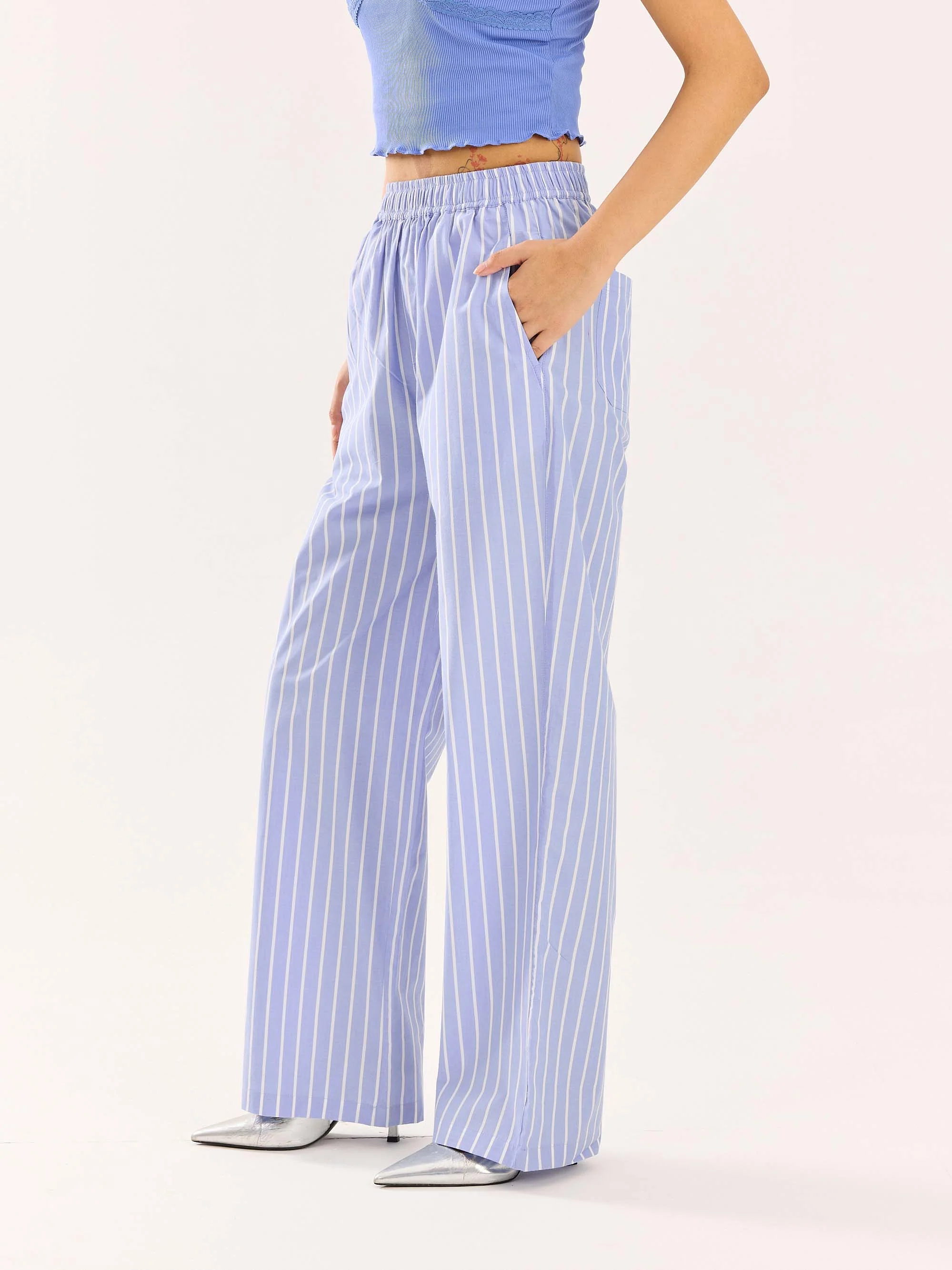 Powder Blue Striped Poplin Pull-on Pants - Image 6