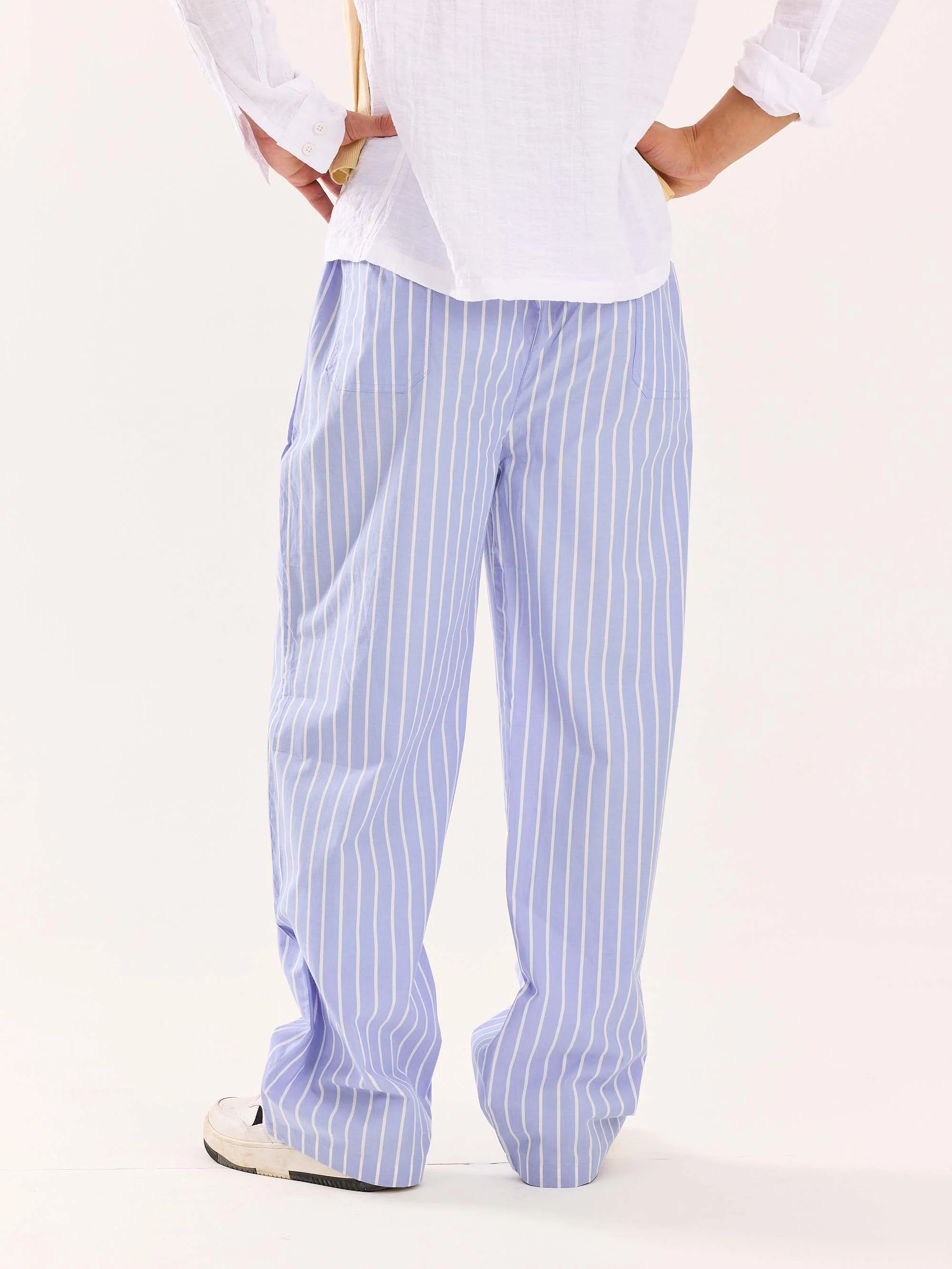 Powder Blue Striped Poplin Pull-on Pants - Image 8