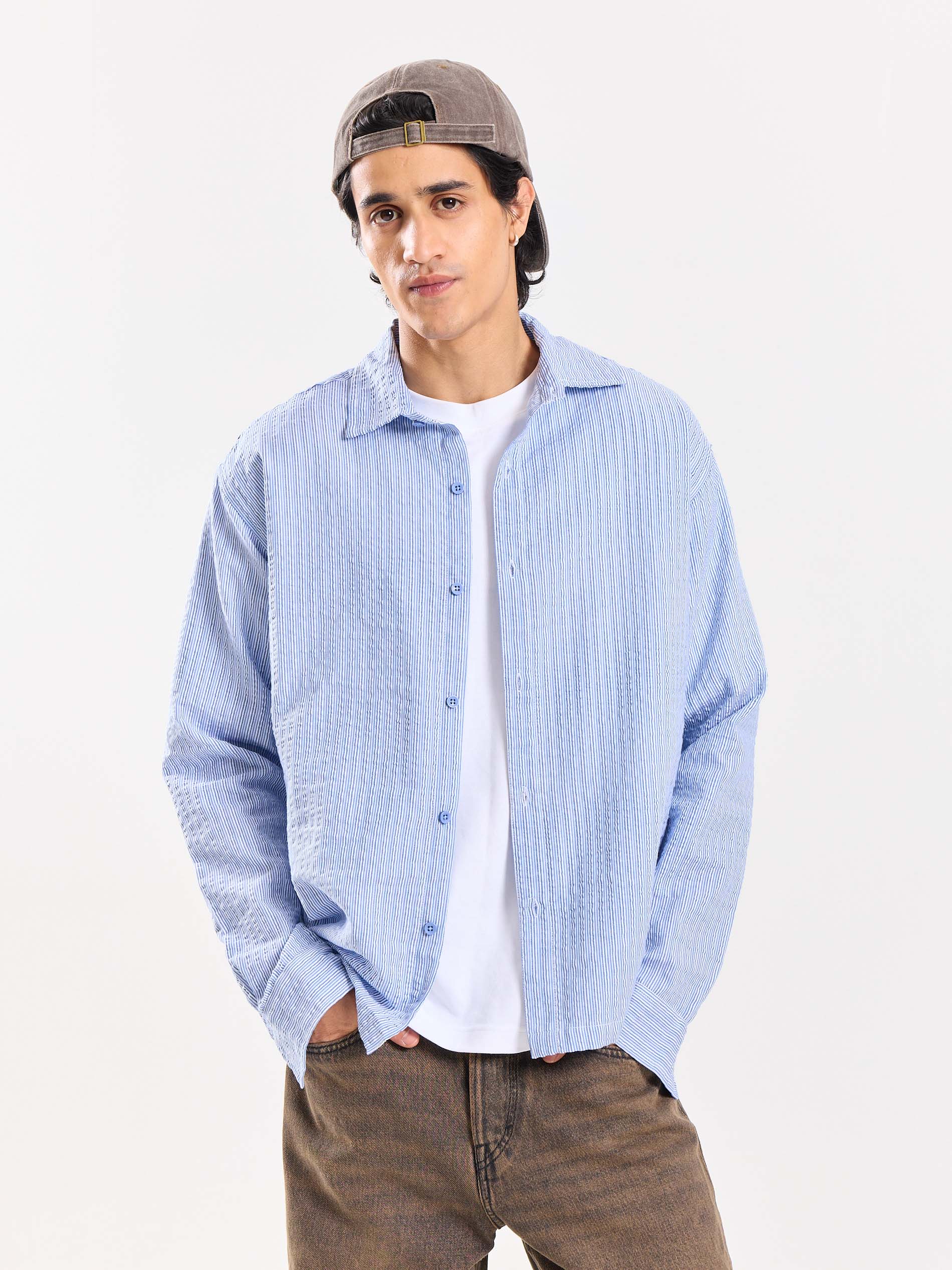 Powder Blue Striped Seersucker Shirt - Image 2