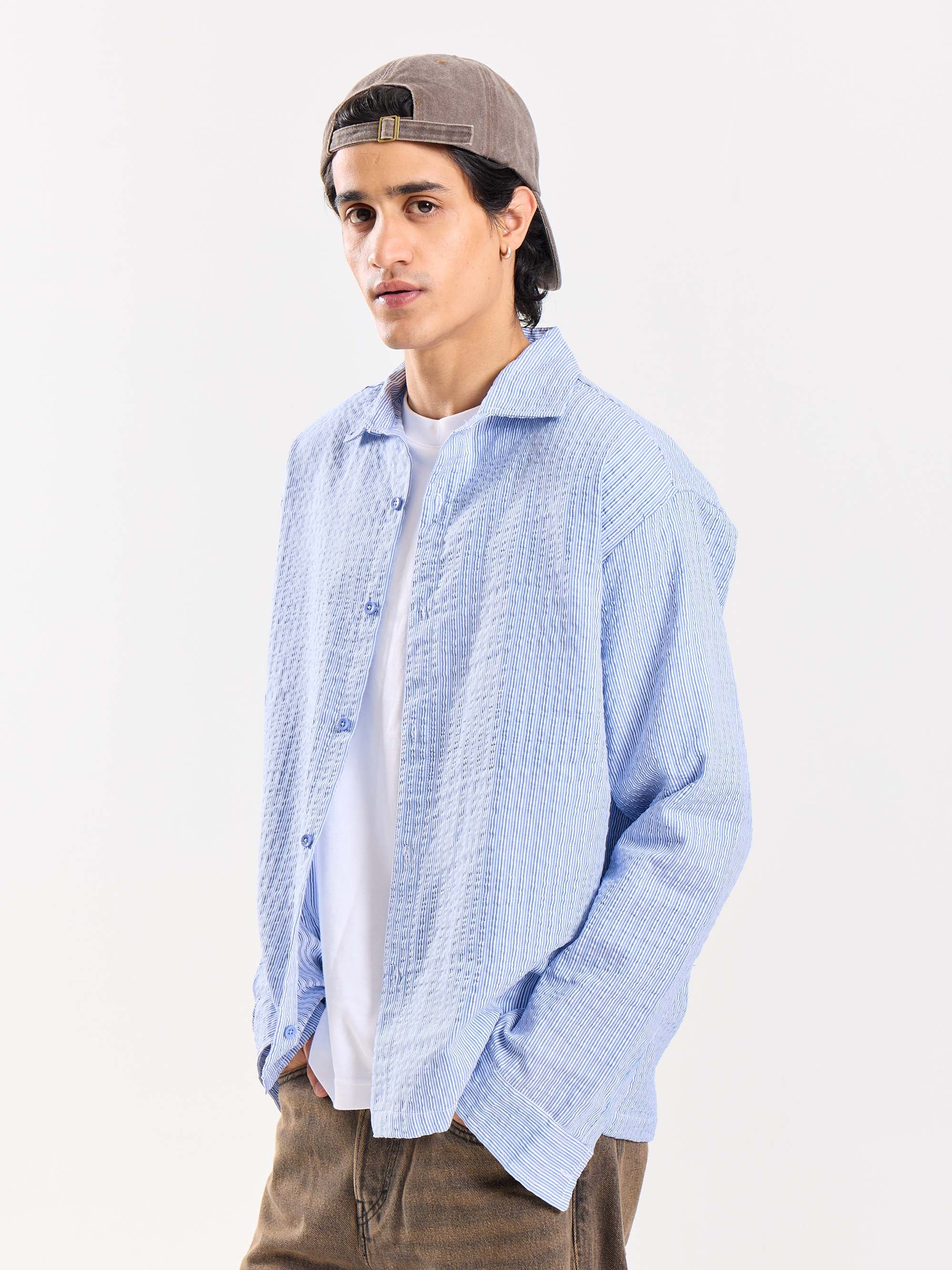 Powder Blue Striped Seersucker Shirt - Image 4