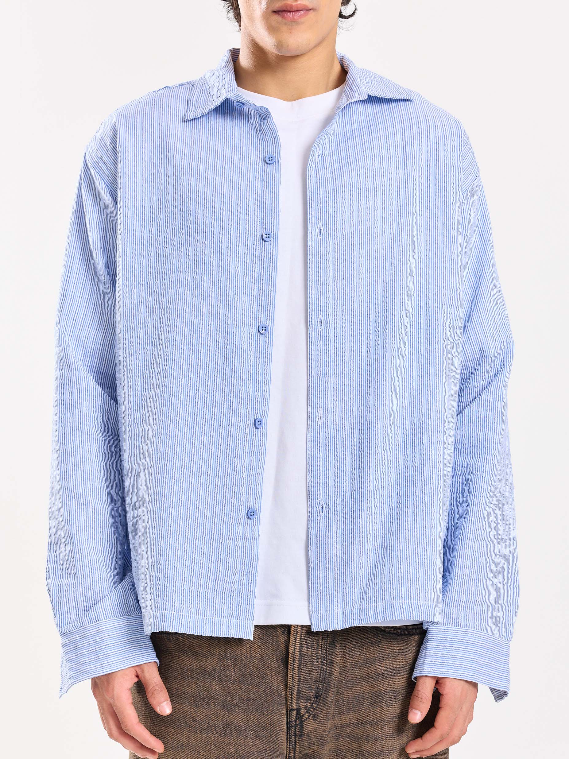 Powder Blue Striped Seersucker Shirt - Image 6