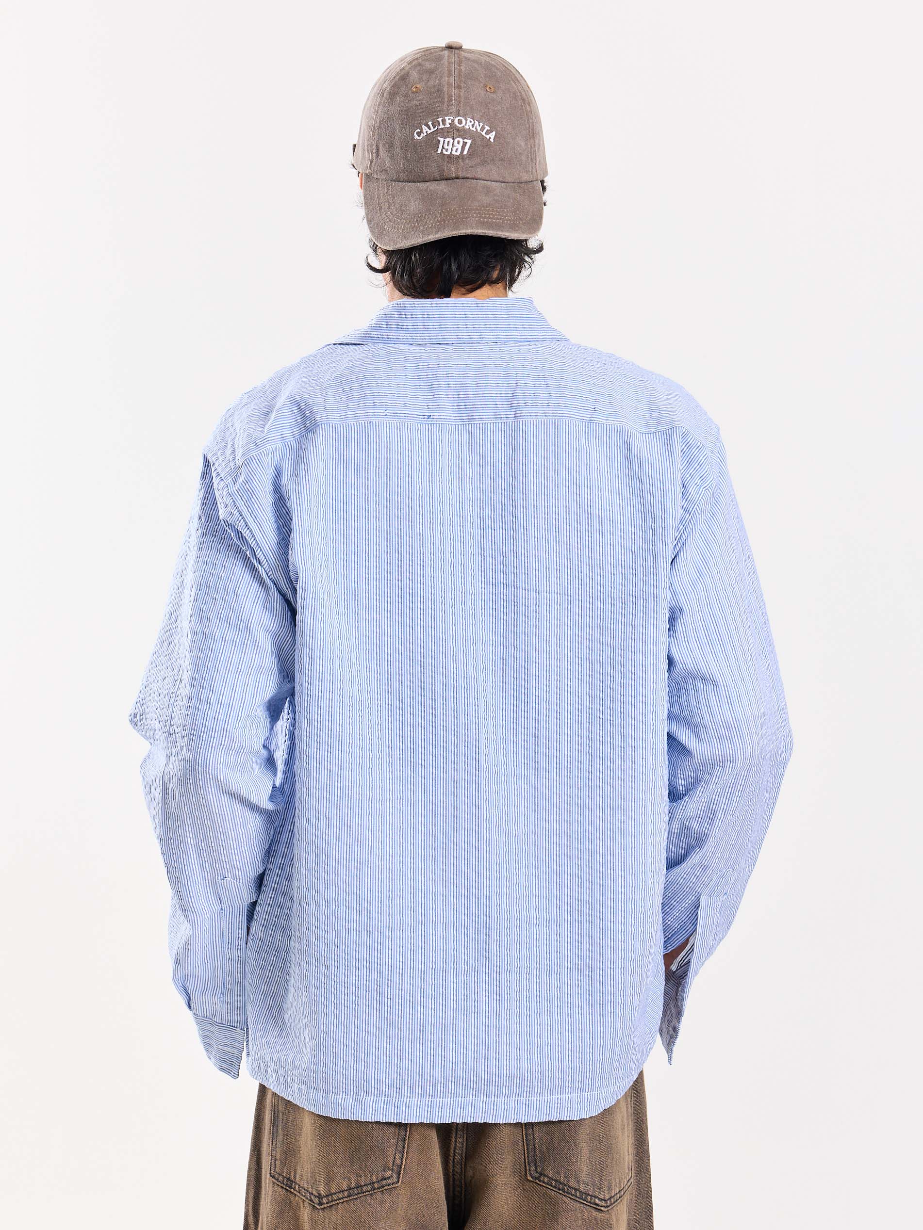 Powder Blue Striped Seersucker Shirt - Image 7