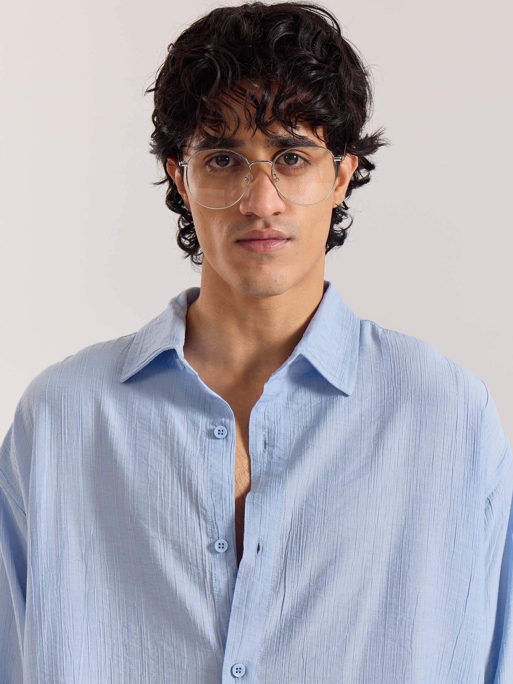 Powder Blue Wave Textured Holiday Shirt - Image 3
