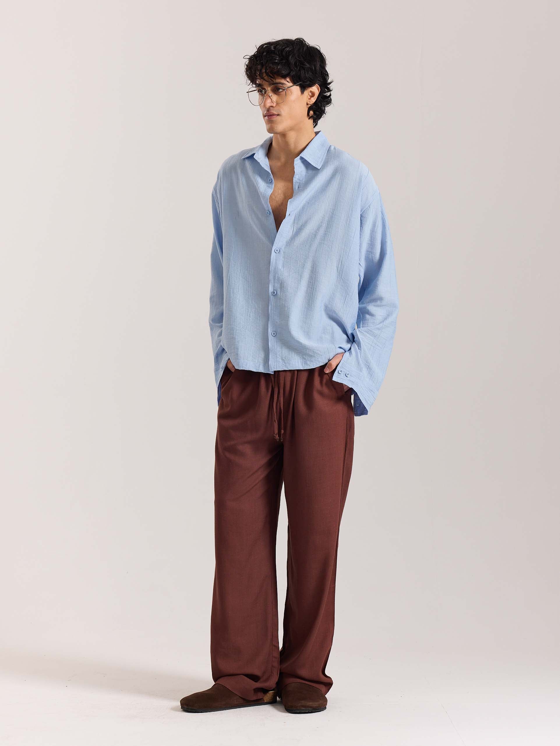 Powder Blue Wave Textured Holiday Shirt - Image 4
