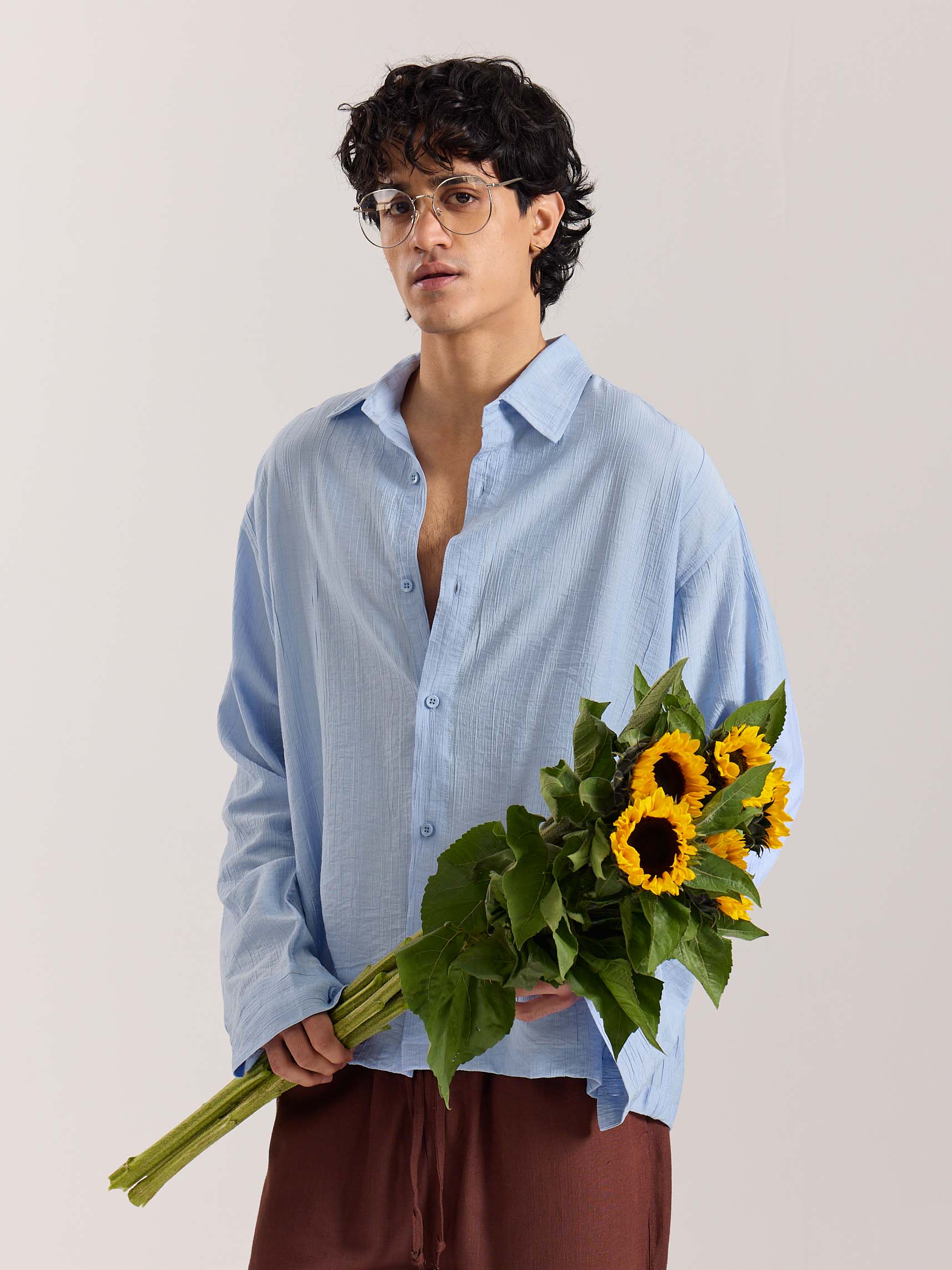 Powder Blue Wave Textured Holiday Shirt - Image 5