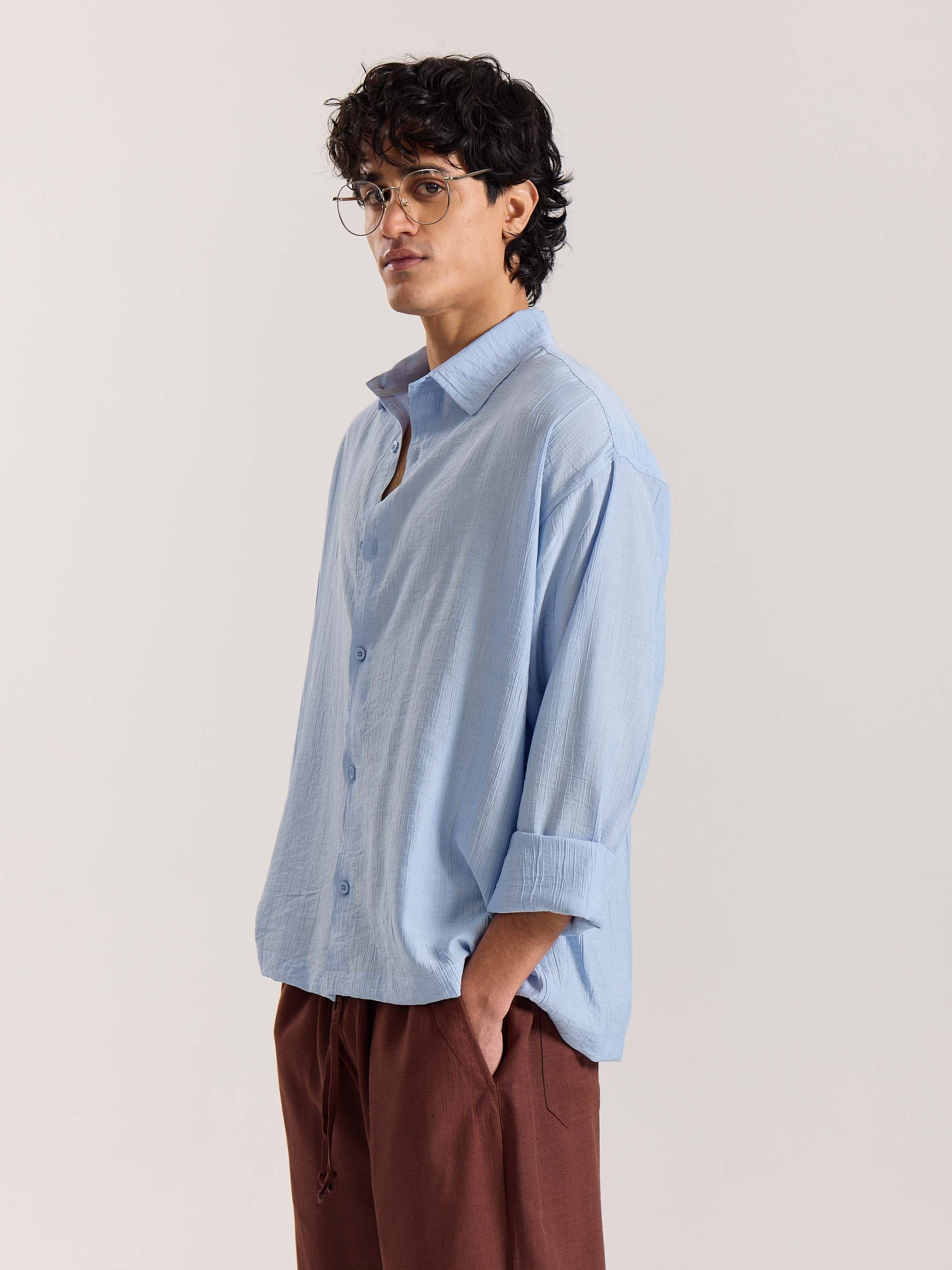 Powder Blue Wave Textured Holiday Shirt - Image 6