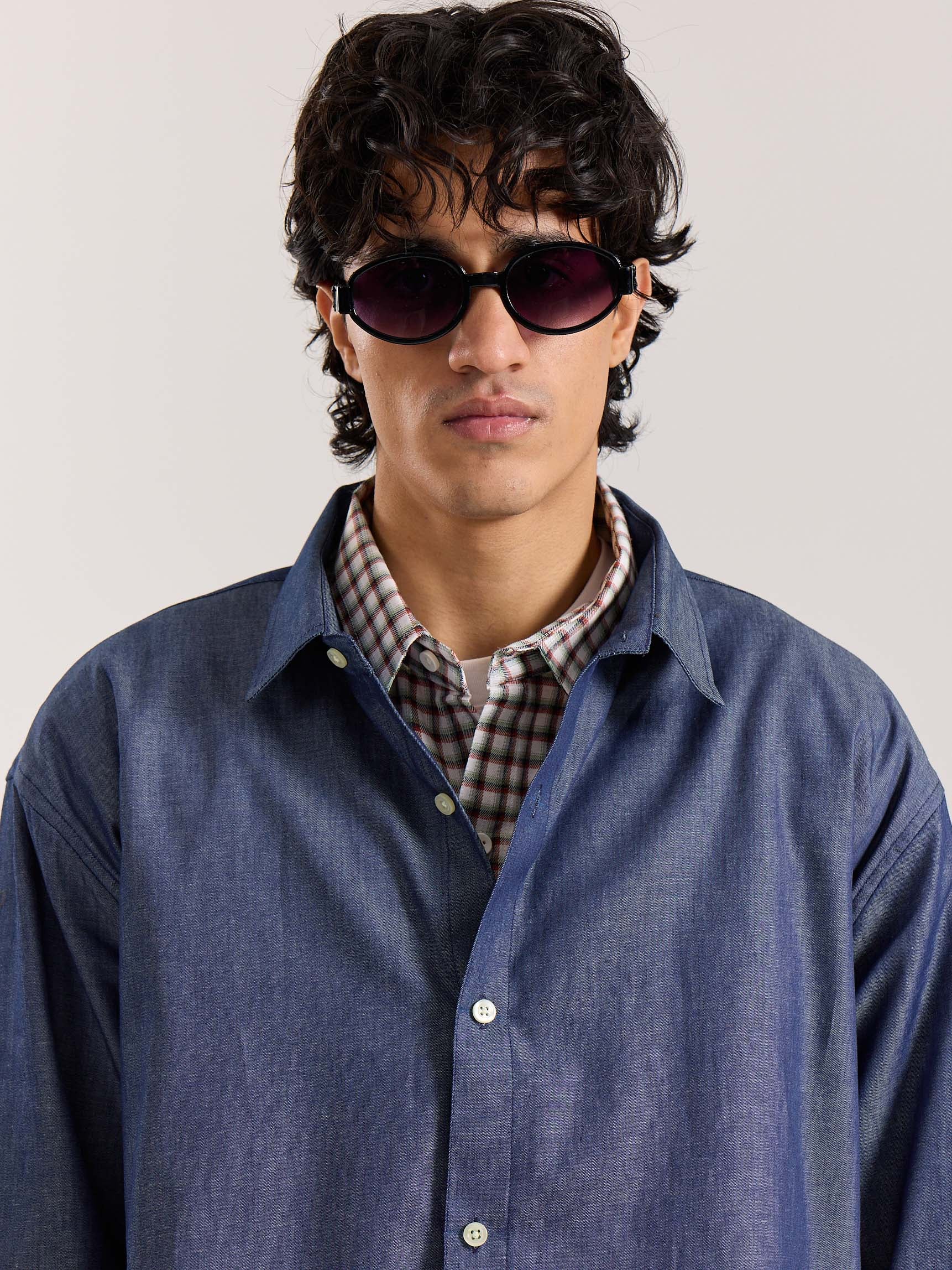 Denim Oversized Cropped Shirt - Image 3