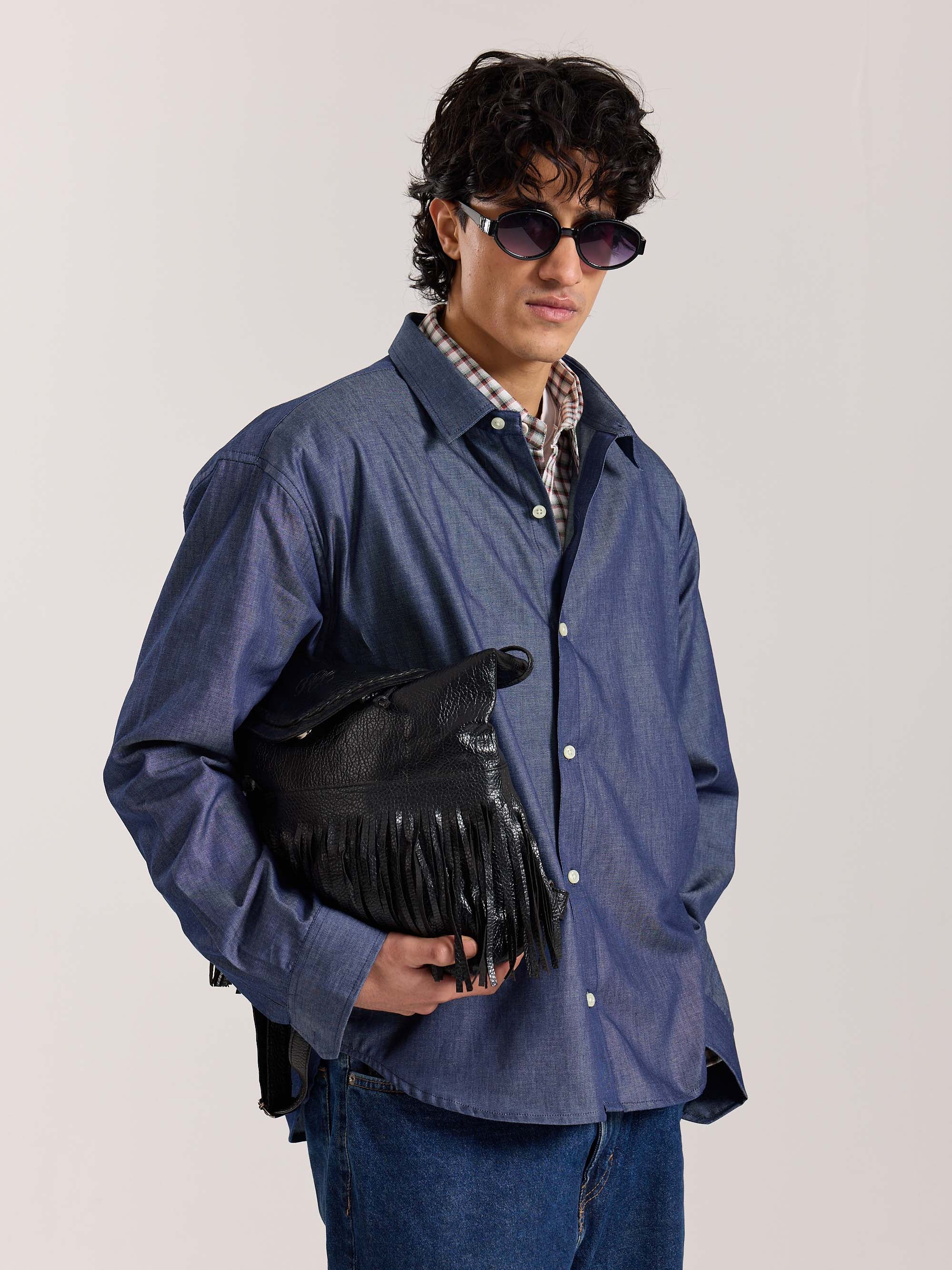 Denim Oversized Cropped Shirt - Image 4