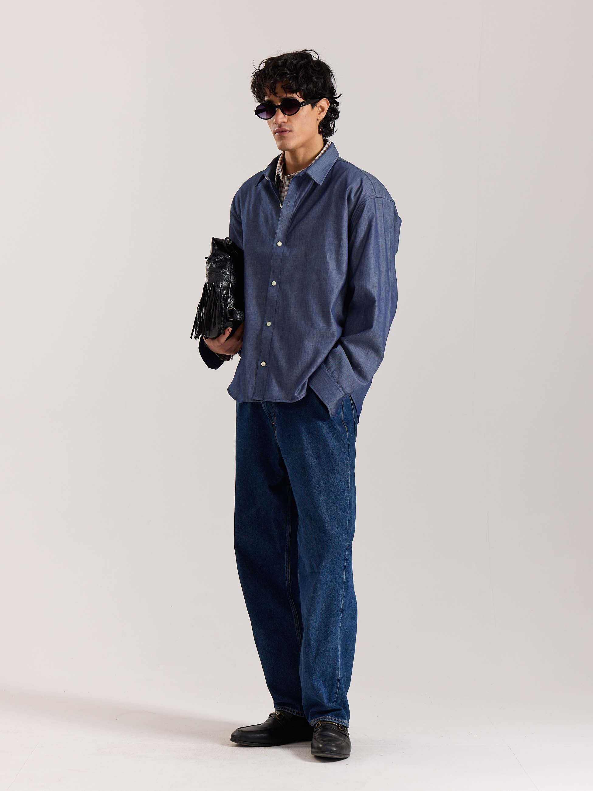 Denim Oversized Cropped Shirt - Image 5