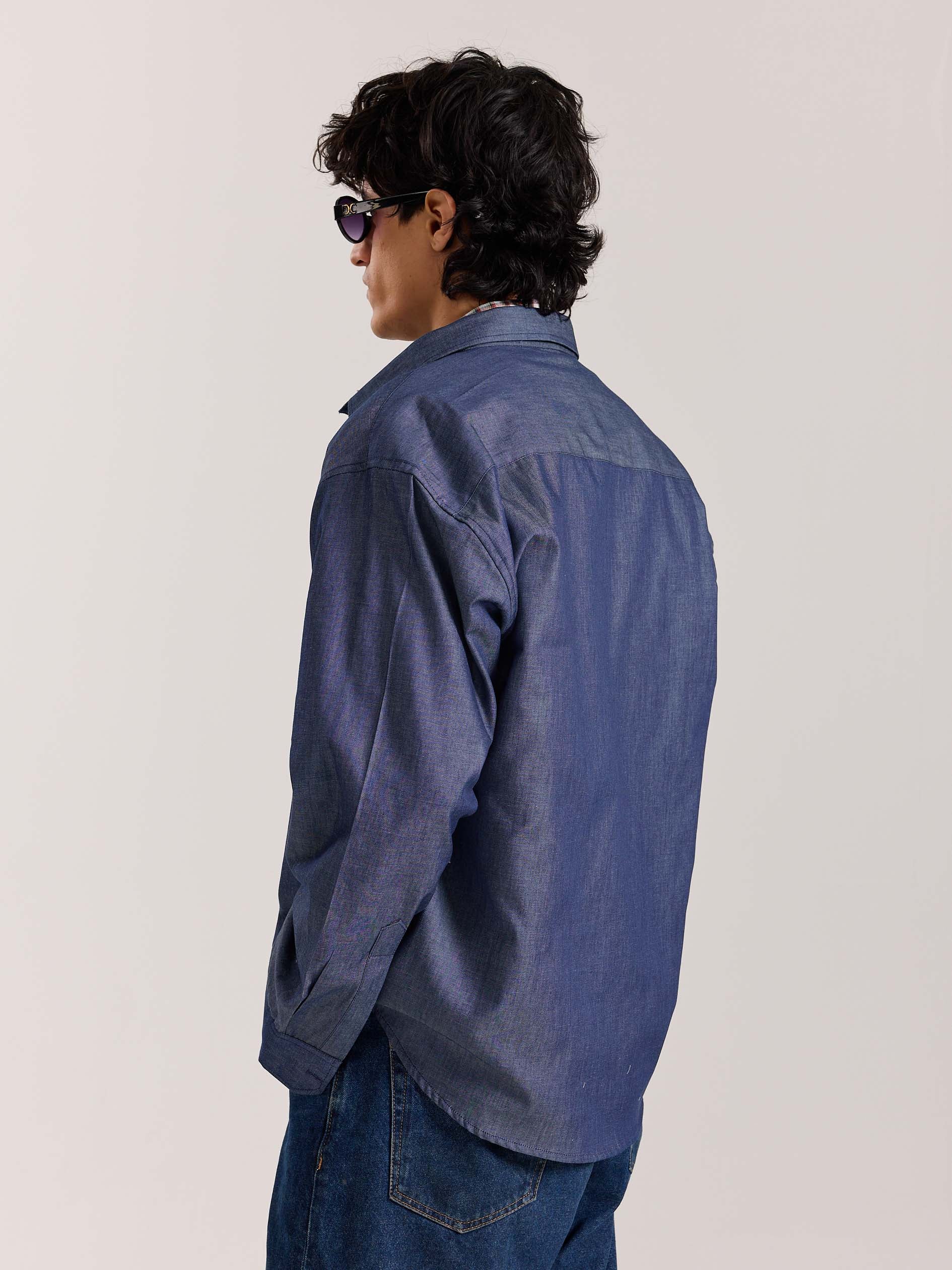 Denim Oversized Cropped Shirt - Image 6