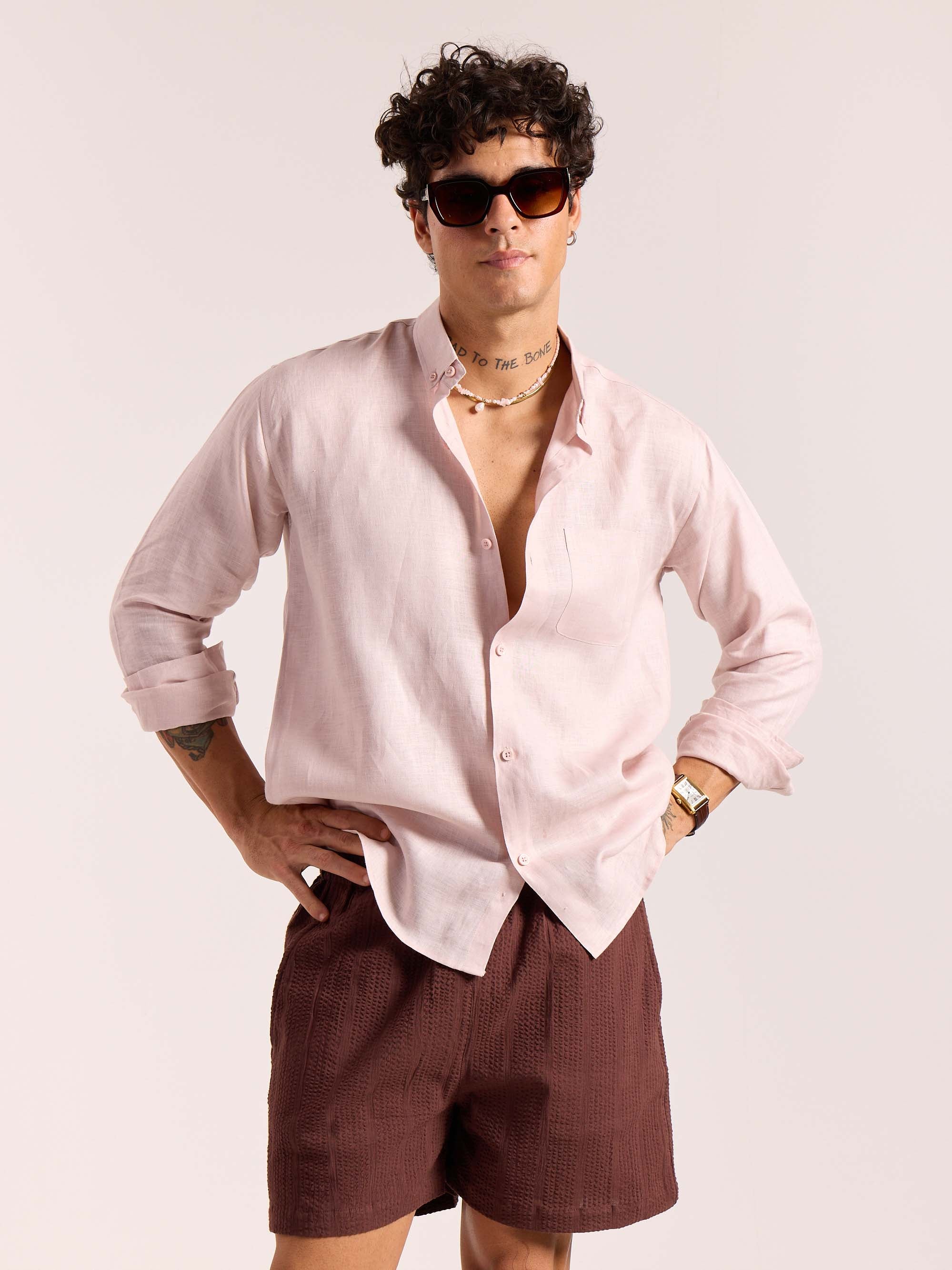 Powder Pink 60s Lea Linen Shirt ( Pre-Order ) - Image 3