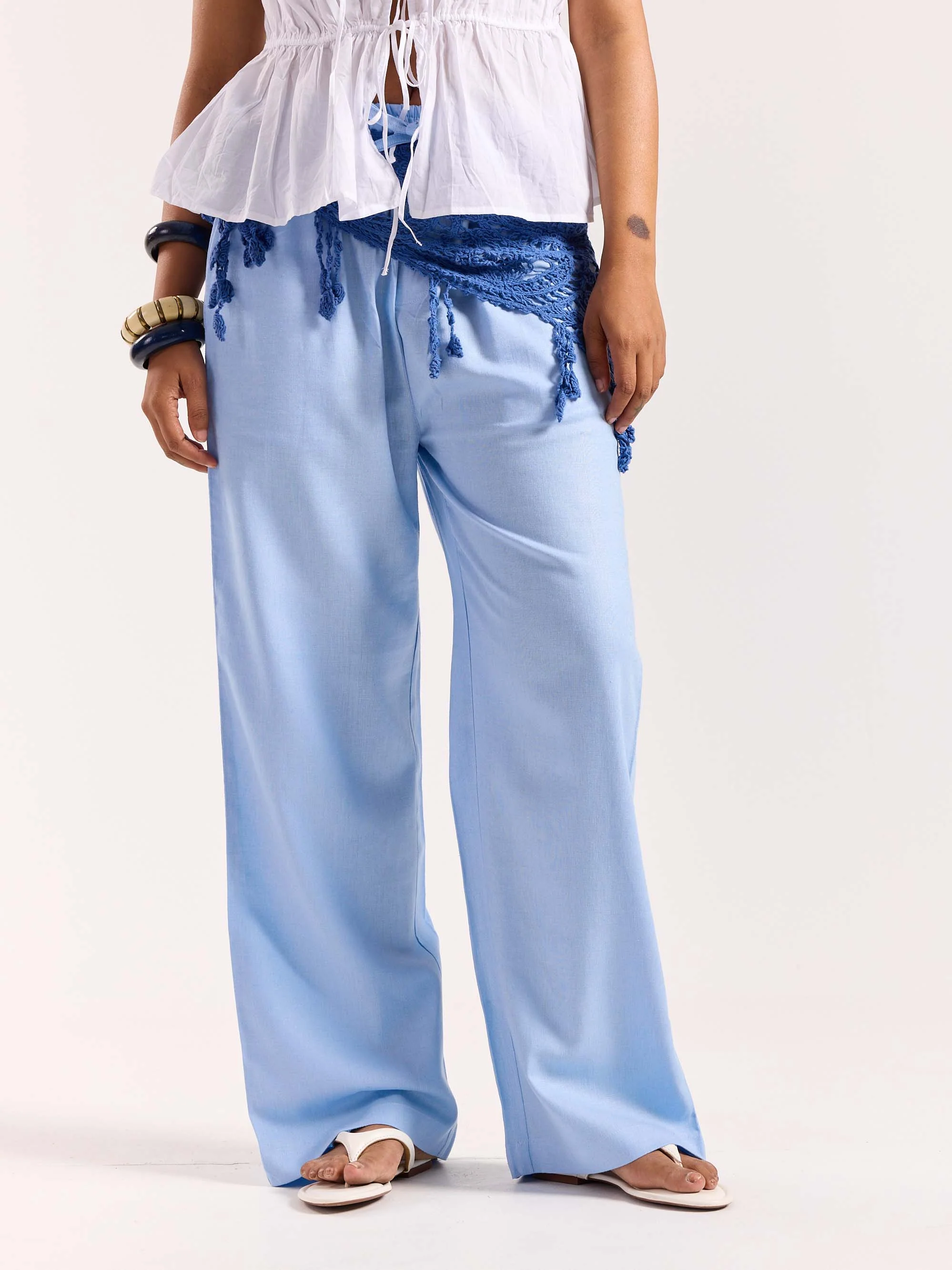 Powder Blue Linen Pull-on Pants - Image 4
