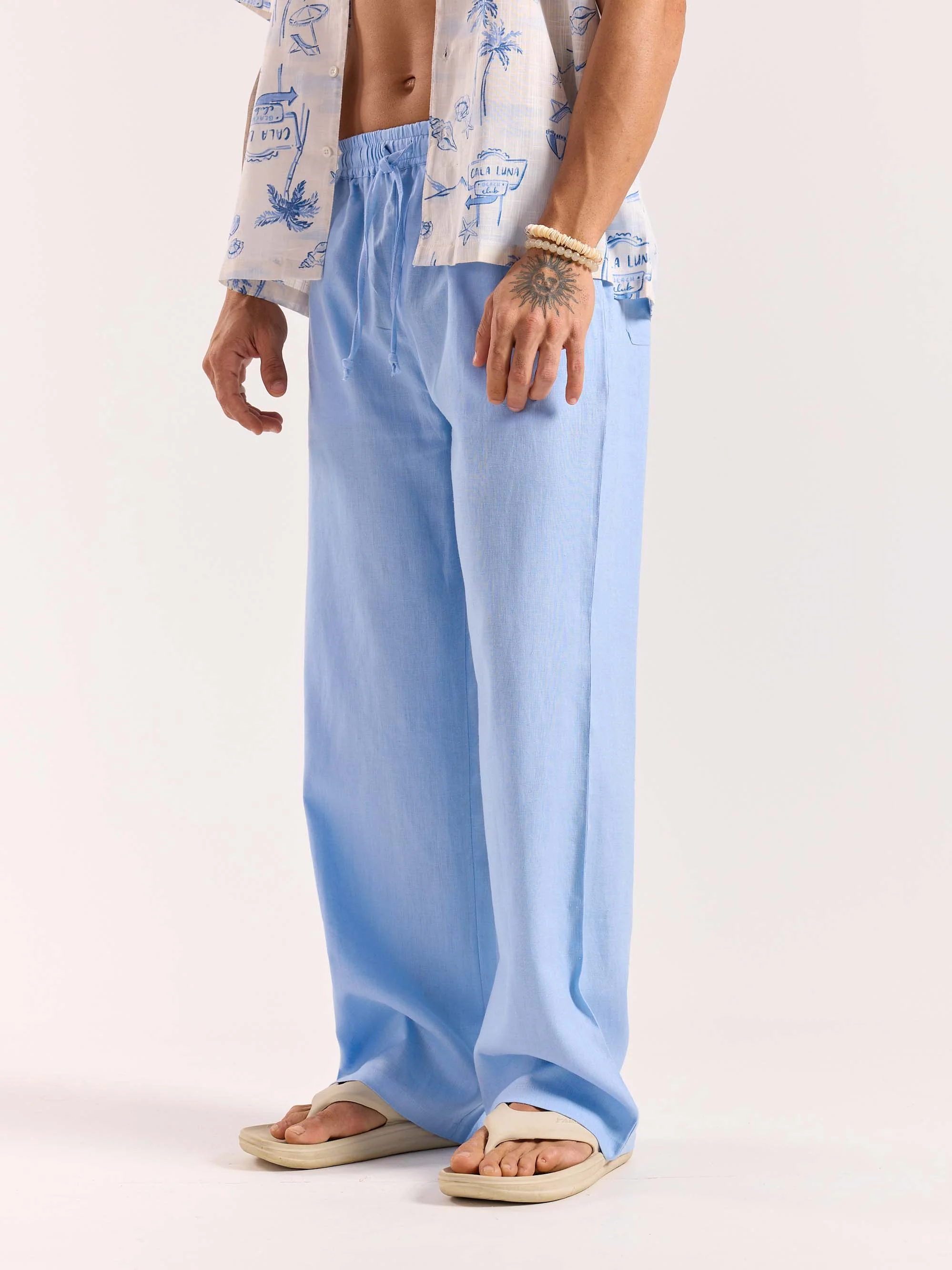 Powder Blue Linen Pull-on Pants - Image 5