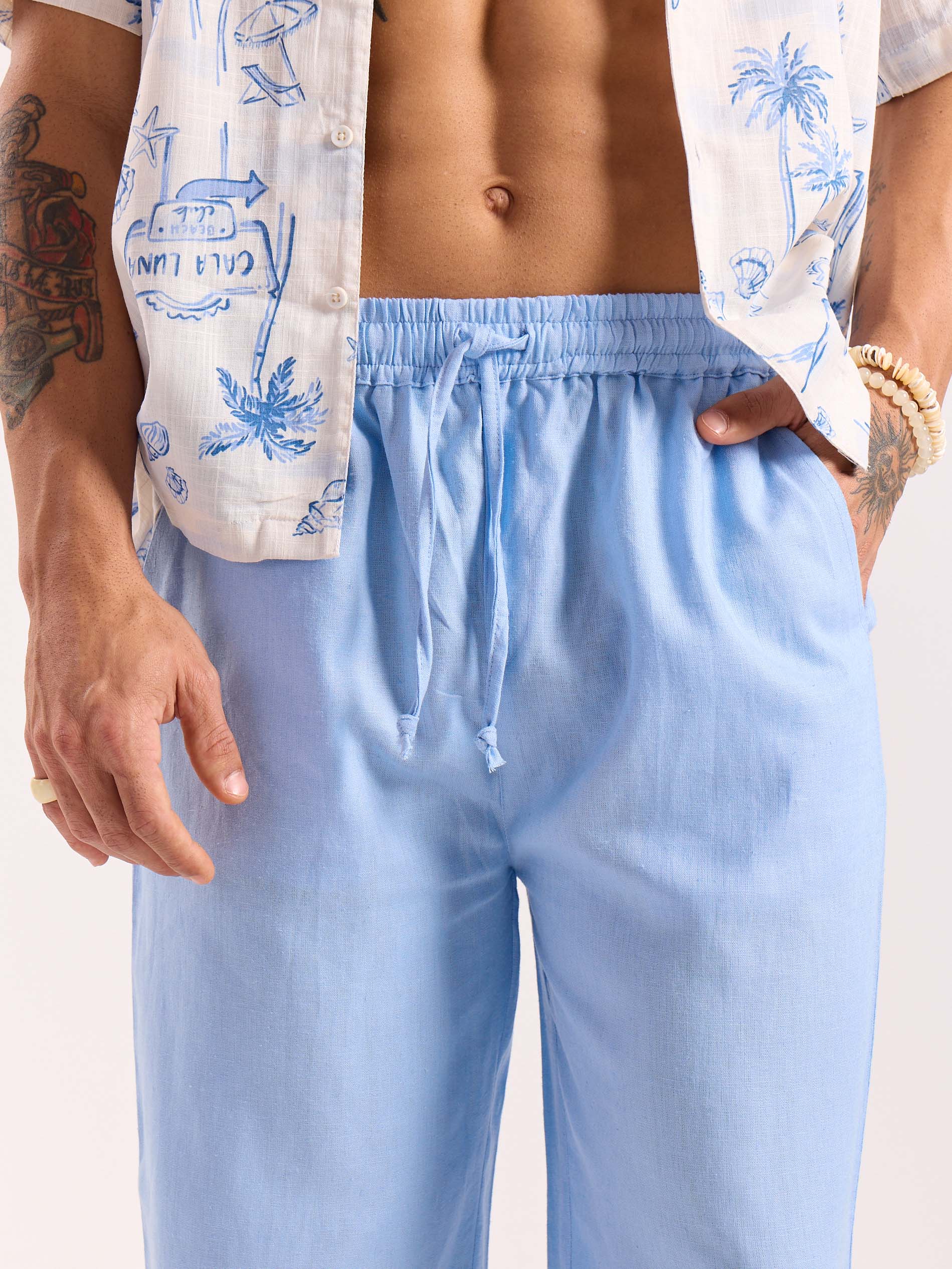 Powder Blue Linen Pull-on Pants - Image 6