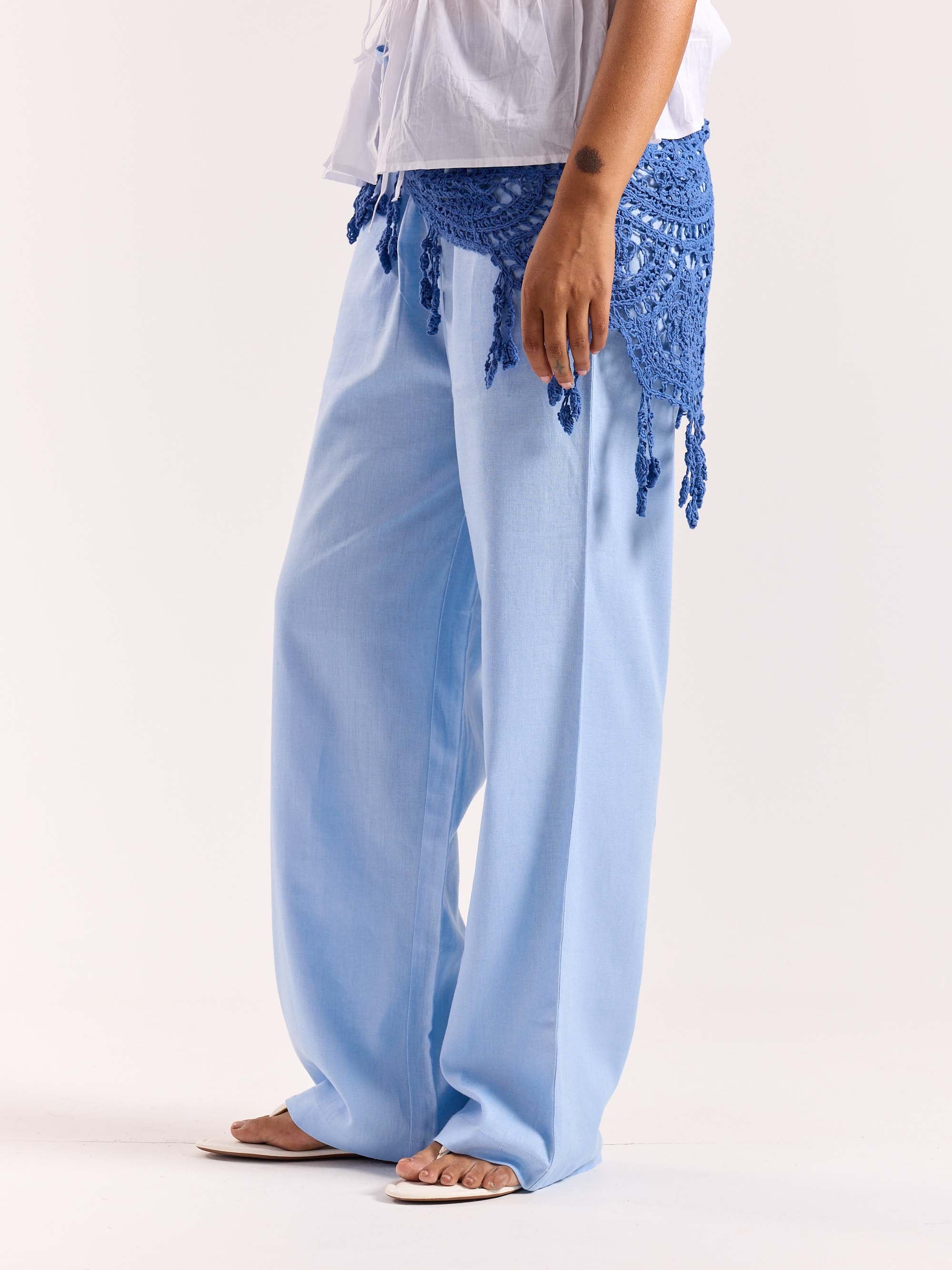 Powder Blue Linen Pull-on Pants - Image 7
