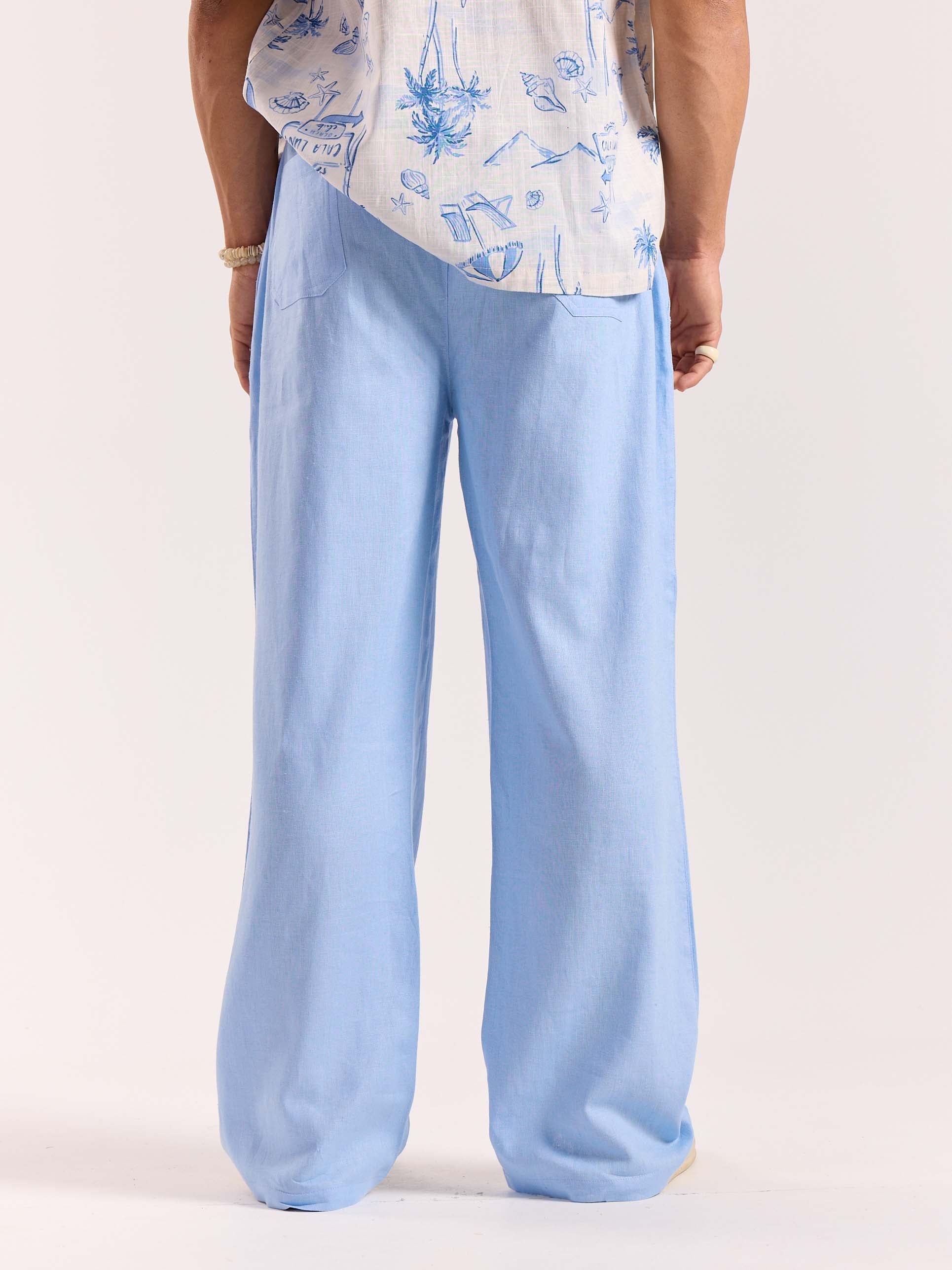 Powder Blue Linen Pull-on Pants - Image 8