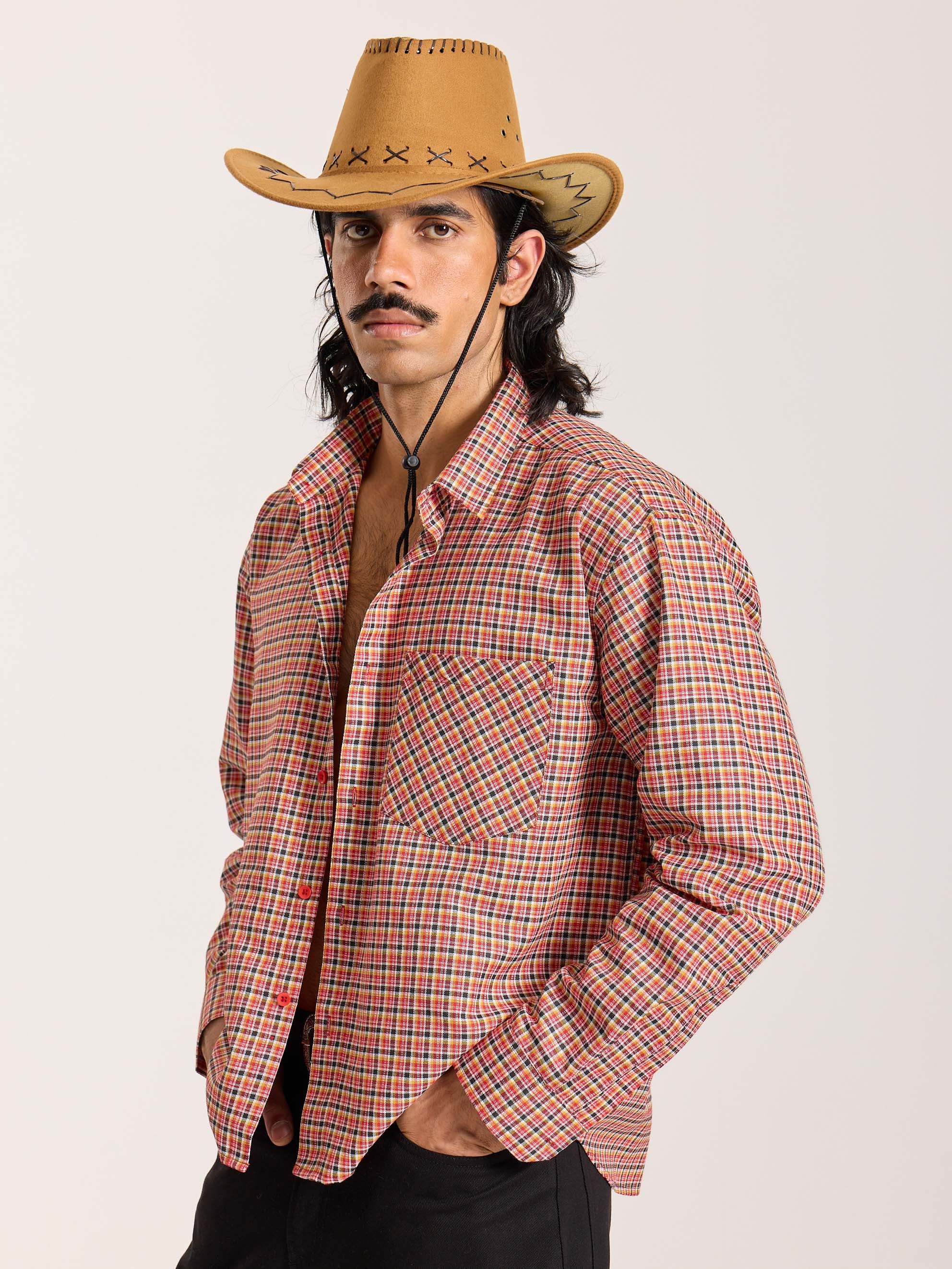Red & Black Checkered Oversized Cropped Shirt - Image 6