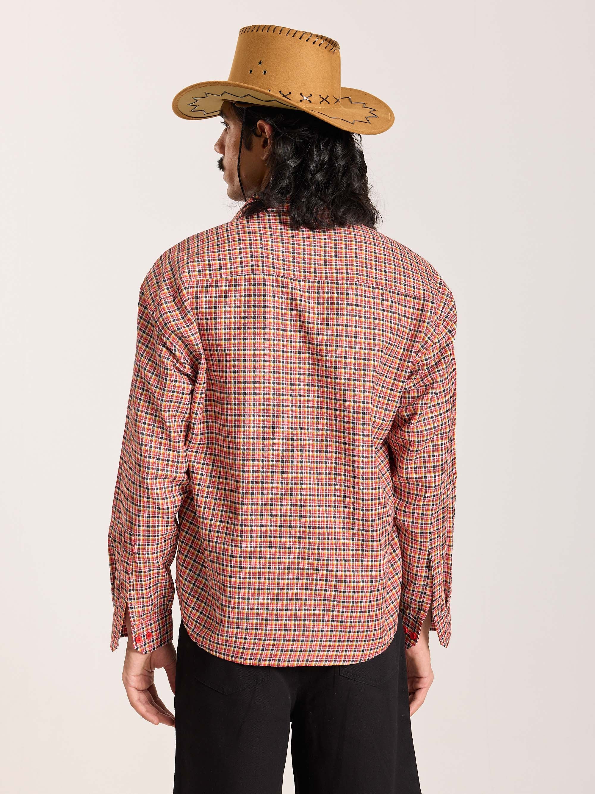 Red & Black Checkered Oversized Cropped Shirt - Image 8