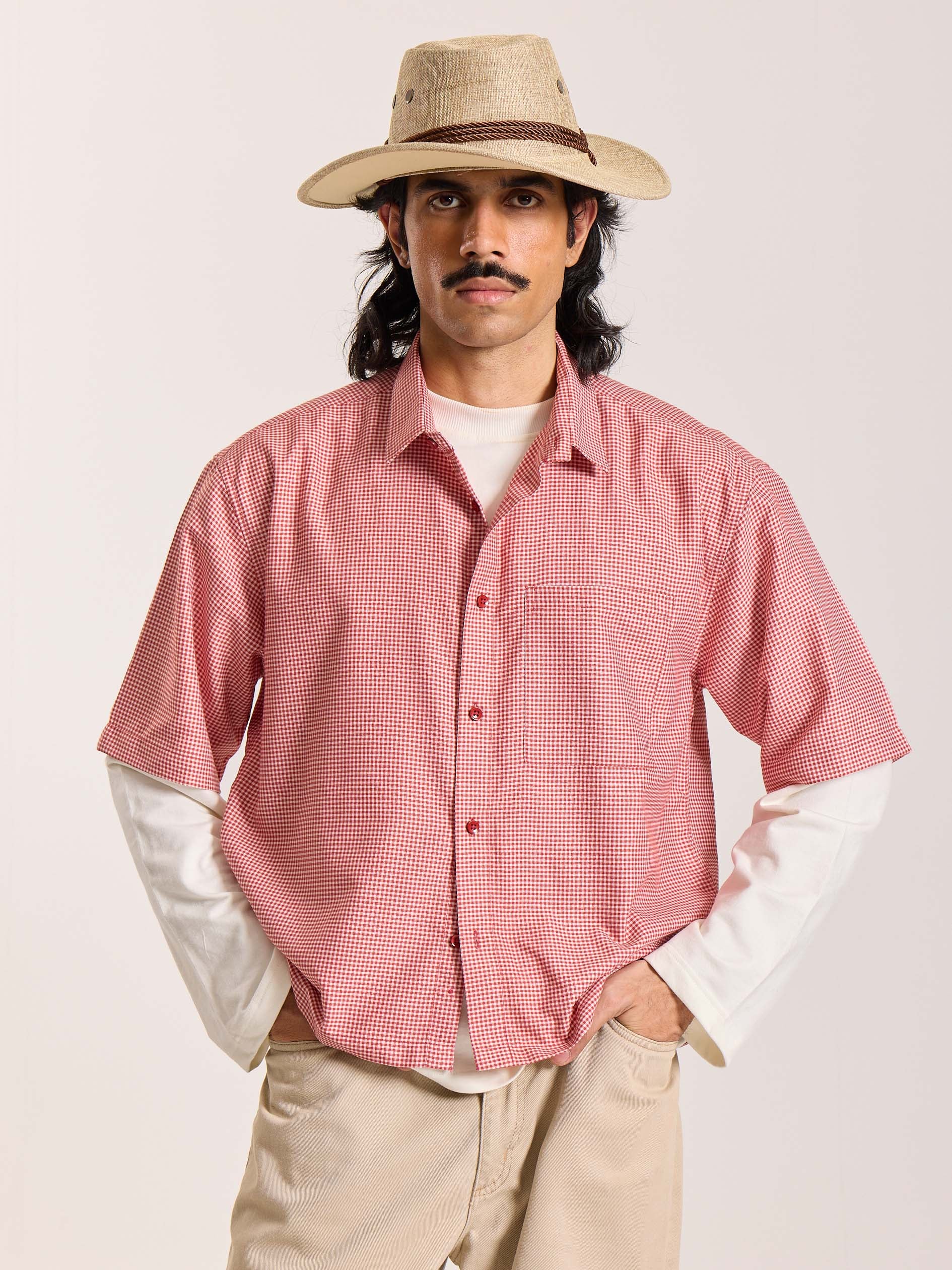 Red Checkered Cropped Shirt - Image 3