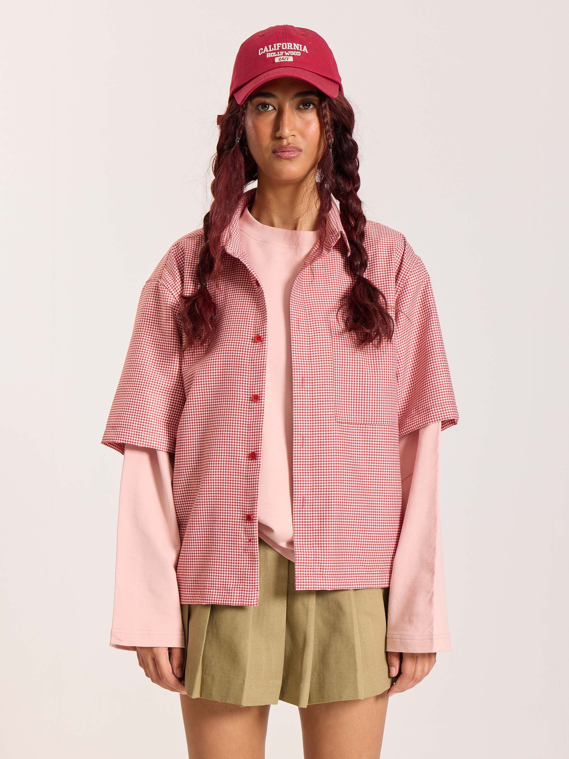 Red Checkered Cropped Shirt - Image 4