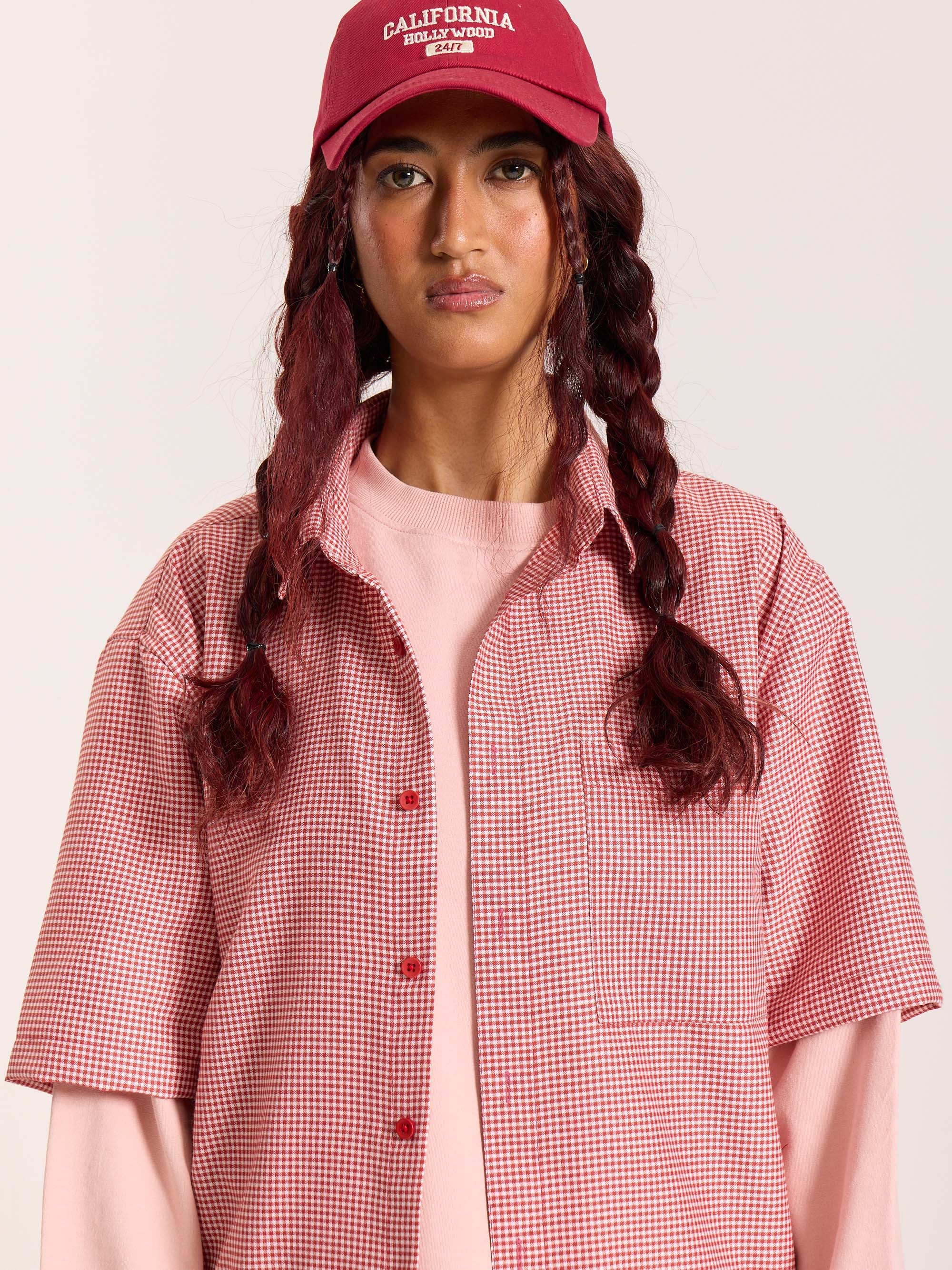 Red Checkered Cropped Shirt - Image 5