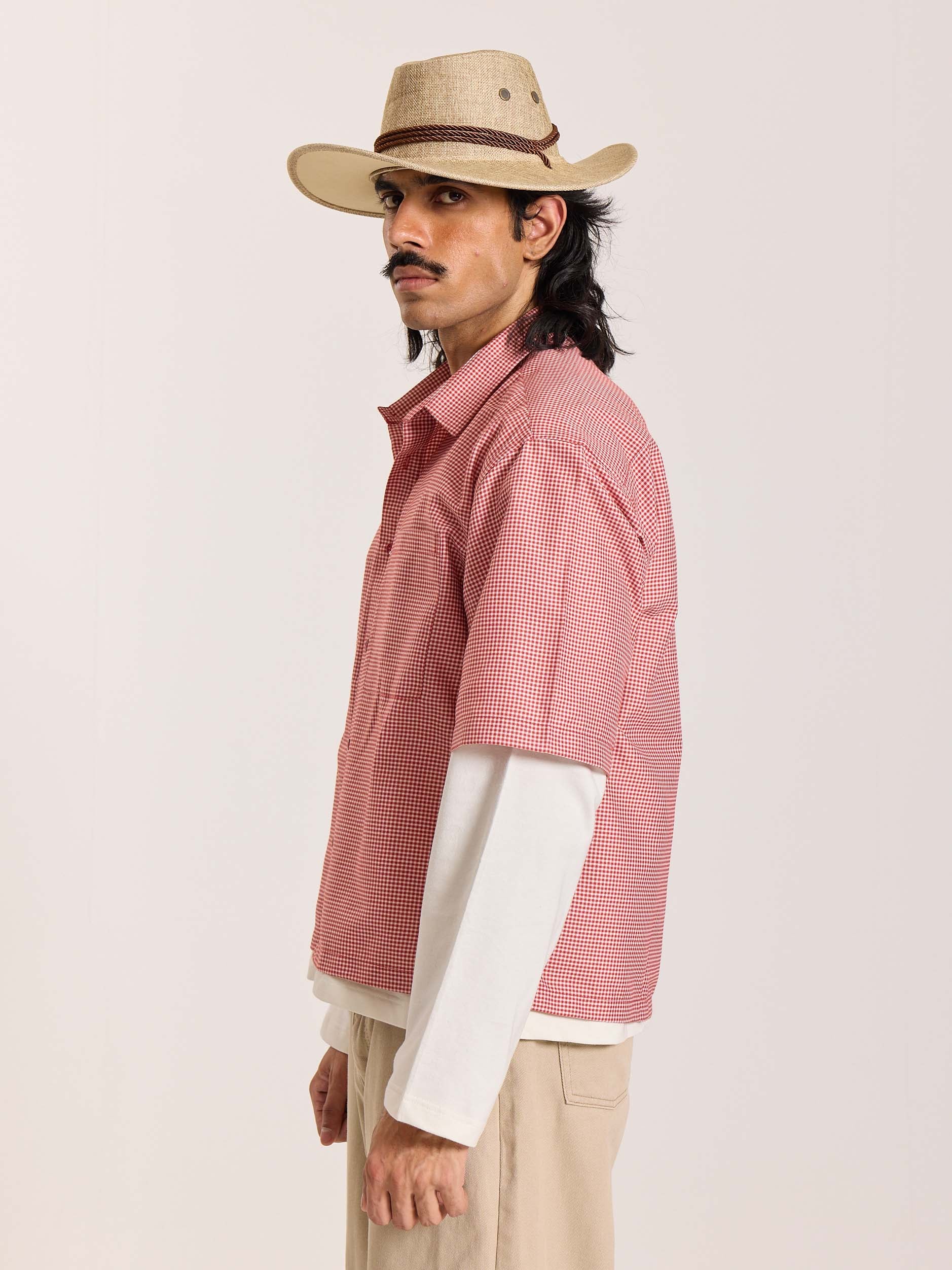 Red Checkered Cropped Shirt - Image 6