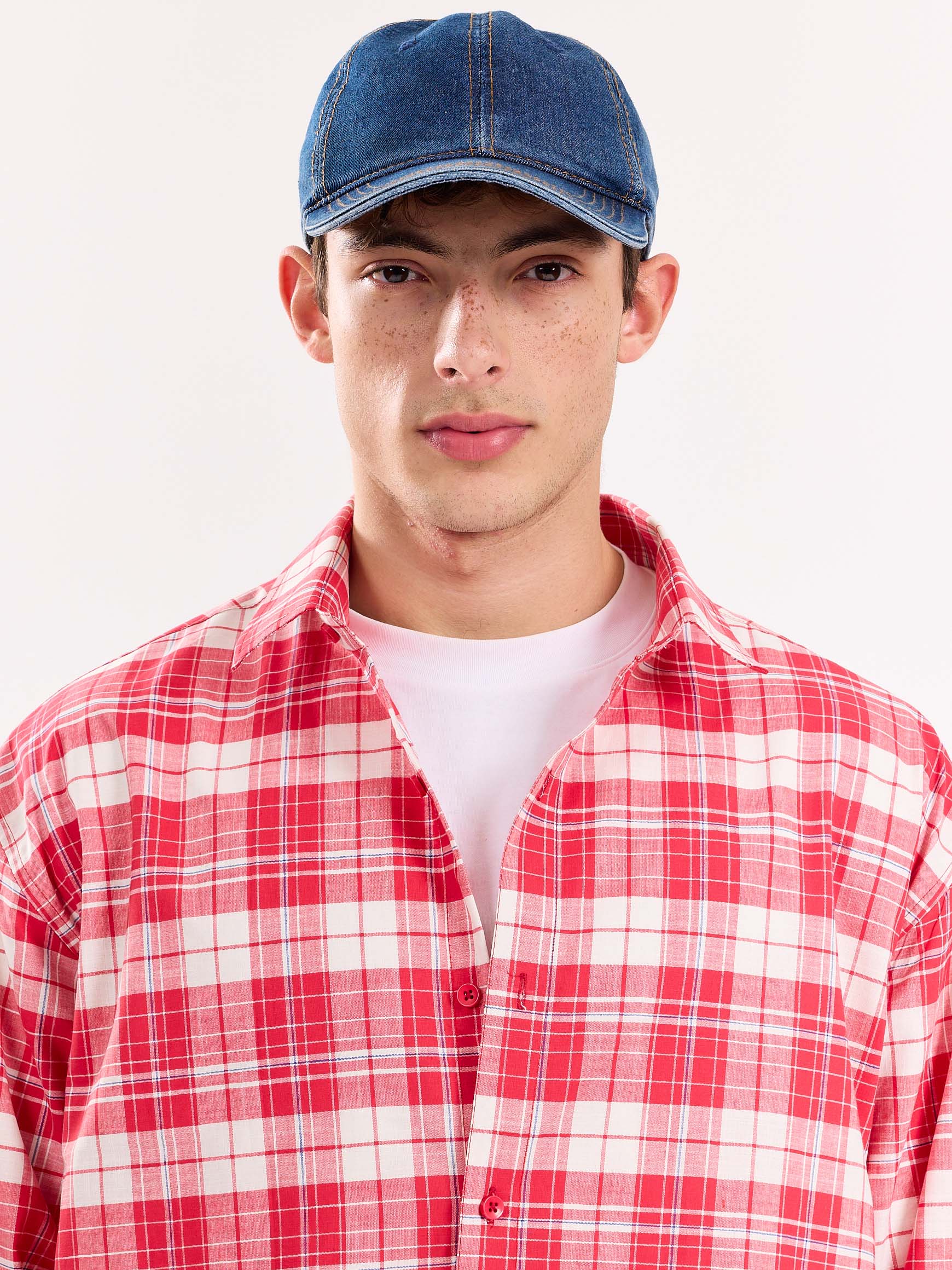 Red Checkered Poplin Cropped Shirt - Image 5