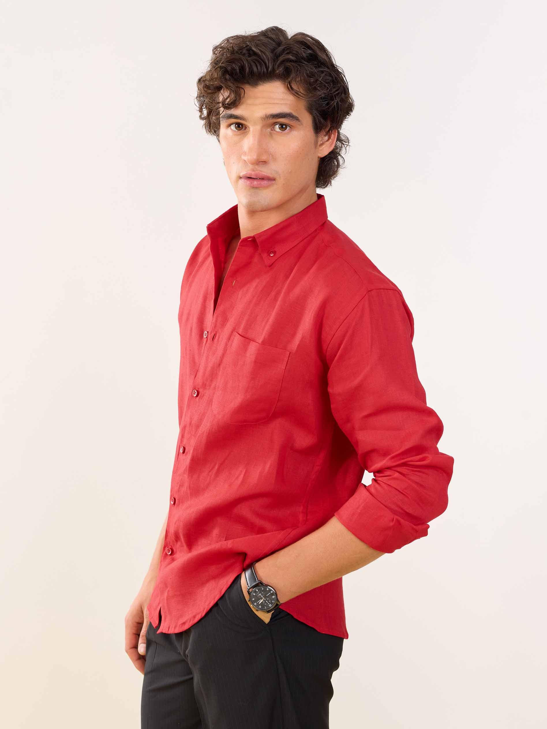 Red Irish Linen Shirt - Image 3