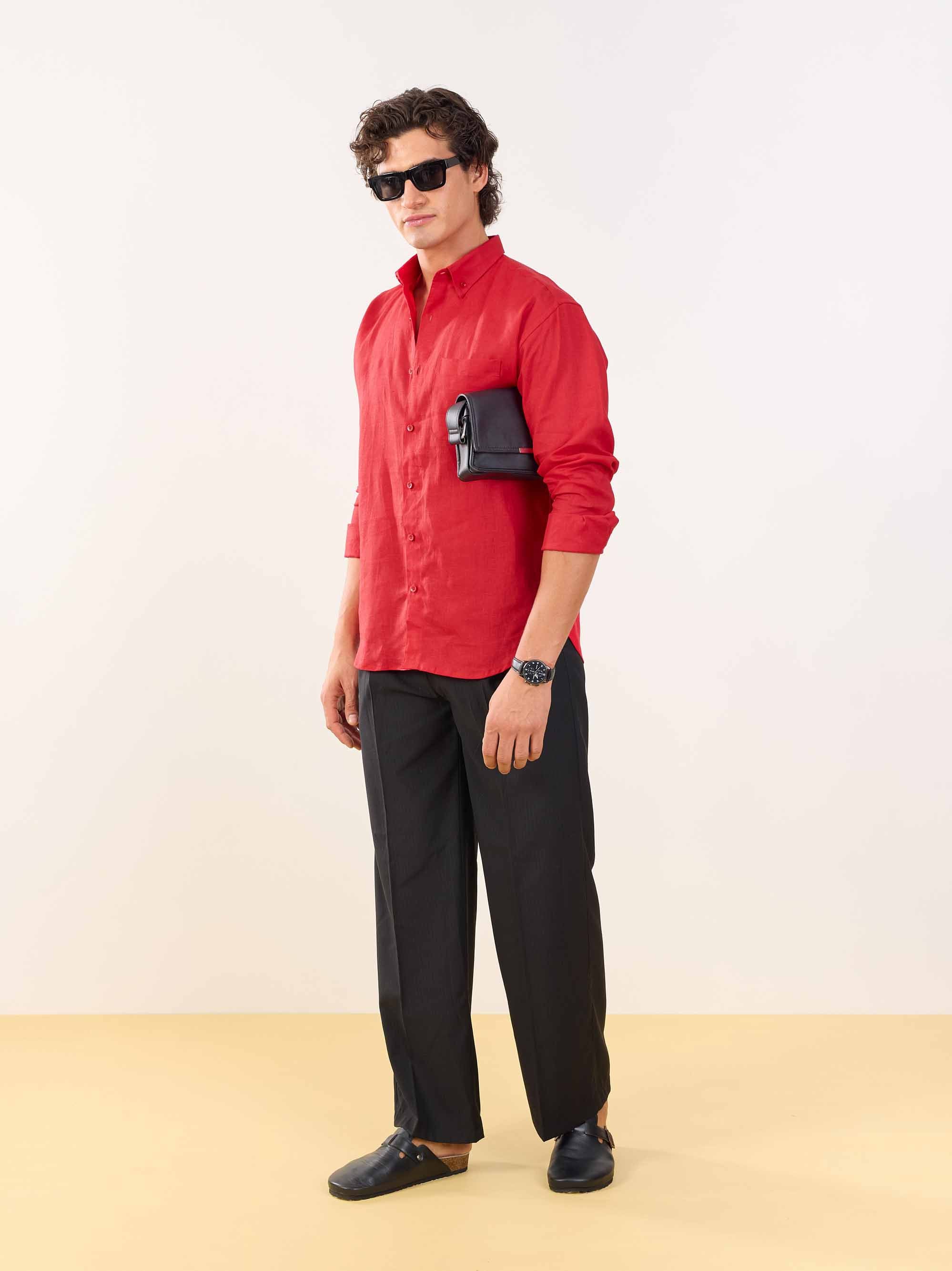 Red Irish Linen Shirt - Image 5
