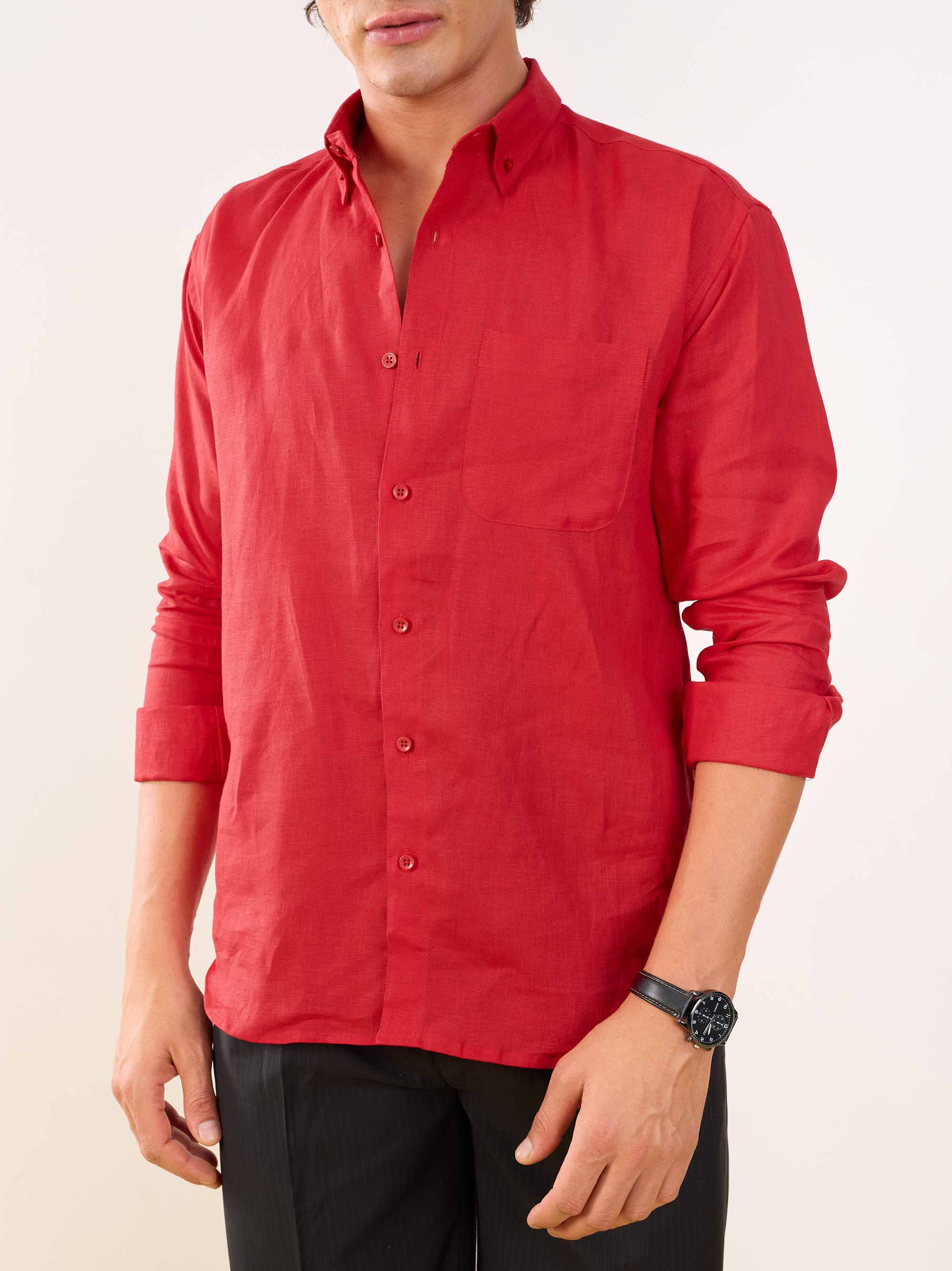 Red Irish Linen Shirt - Image 6