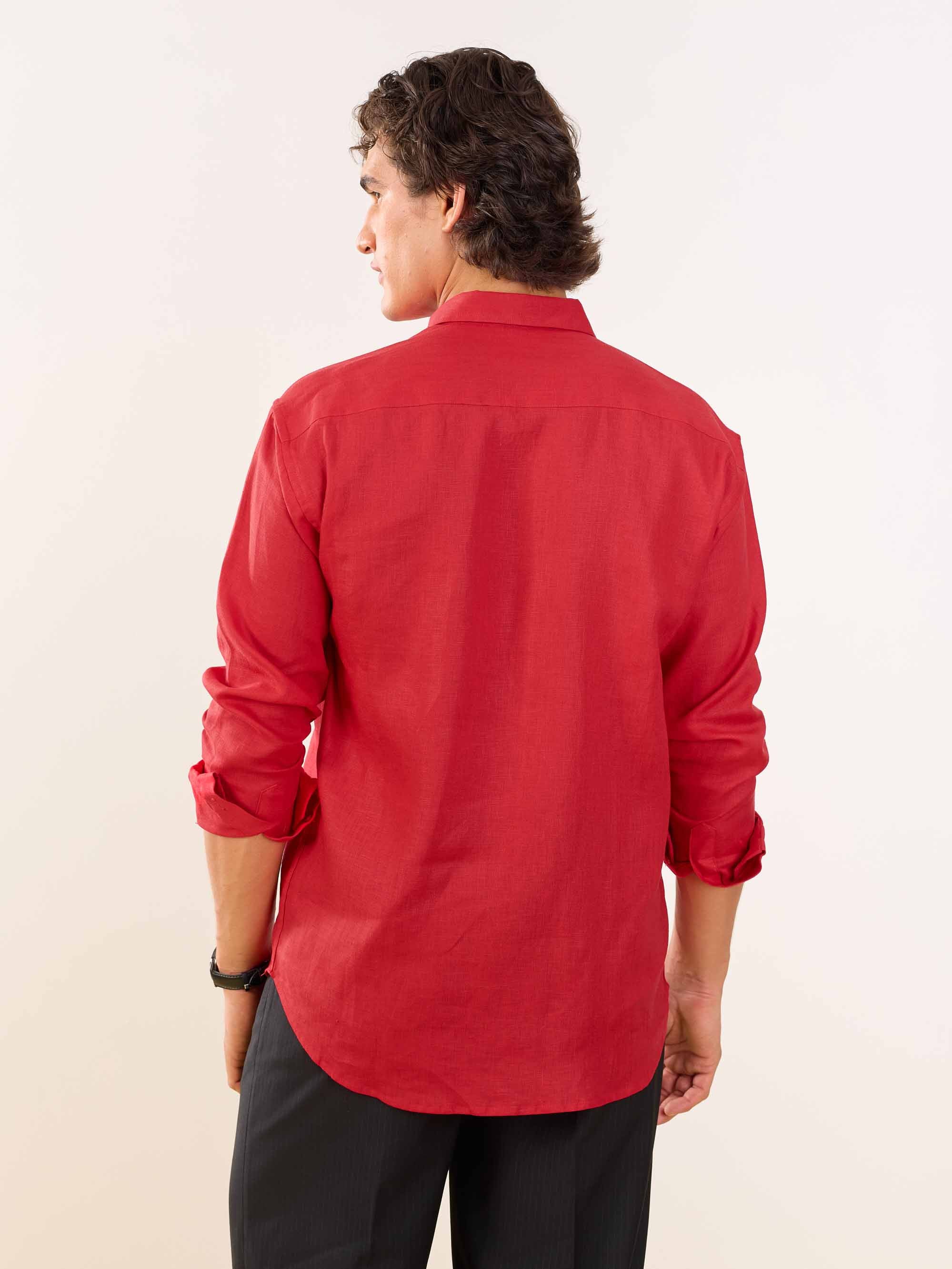 Red Irish Linen Shirt - Image 7