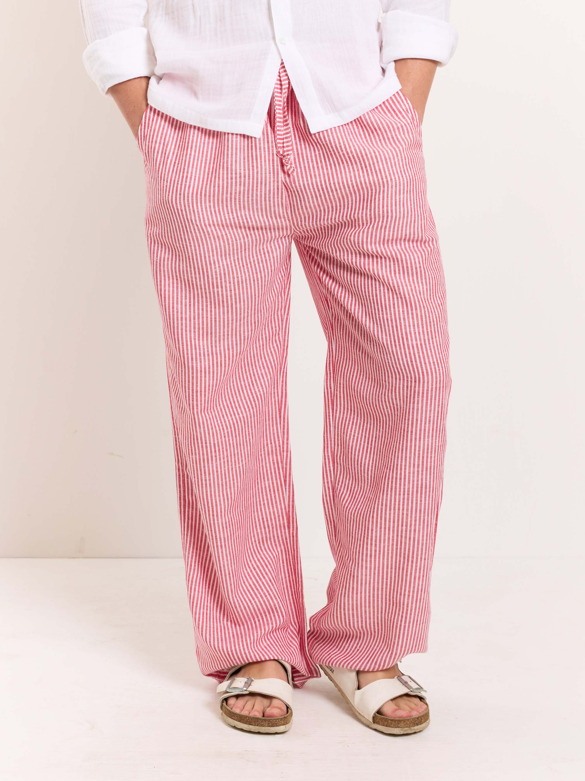 Red Striped Linen Pull-on Pants - Image 4