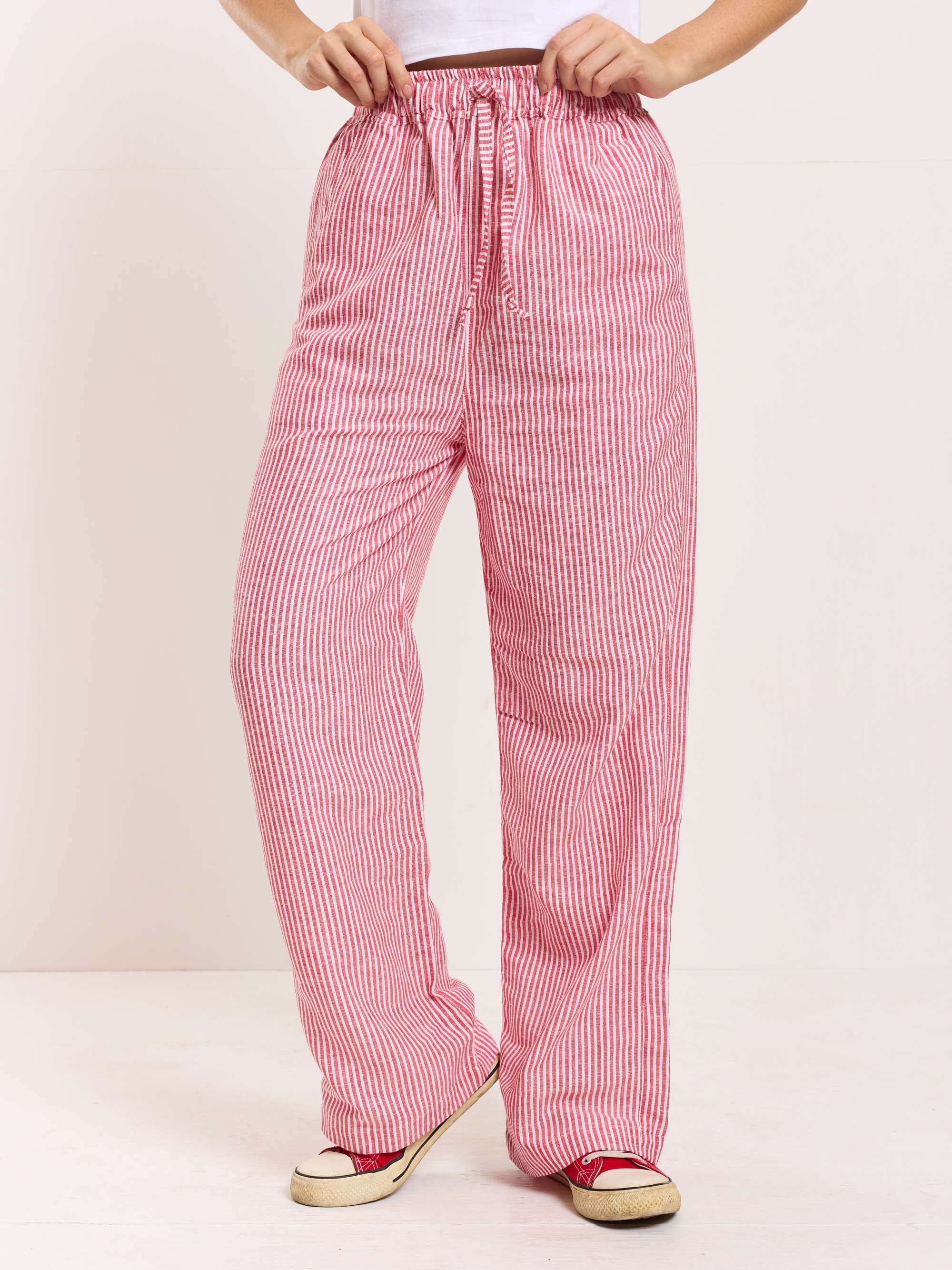 Red Striped Linen Pull-on Pants - Image 5