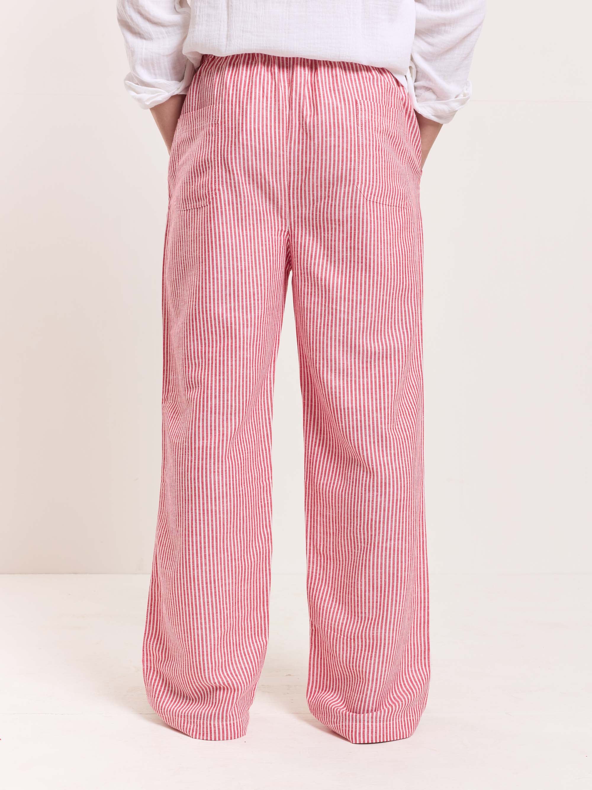 Red Striped Linen Pull-on Pants - Image 7