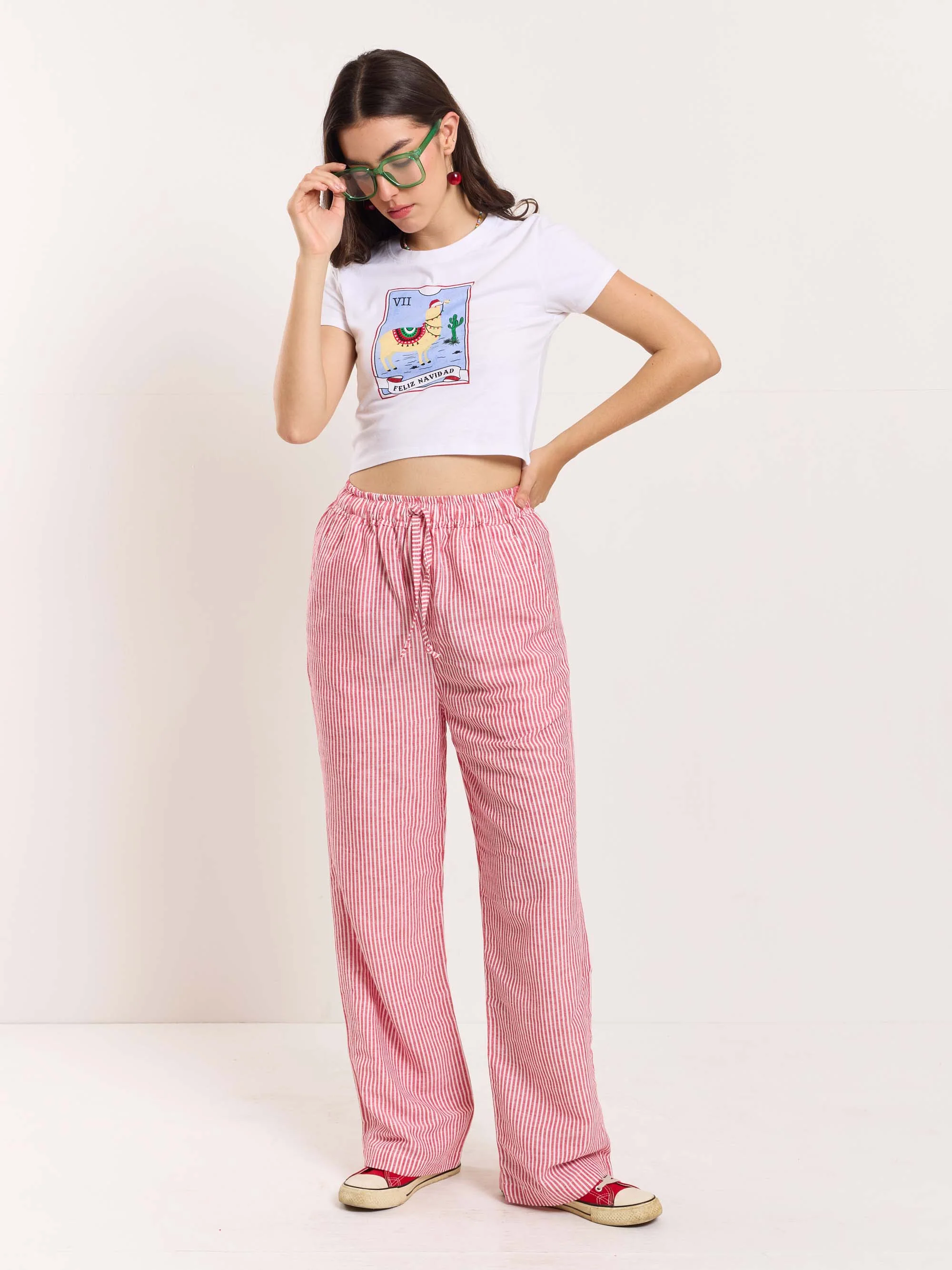 Red Striped Linen Pull-on Pants - Image 8
