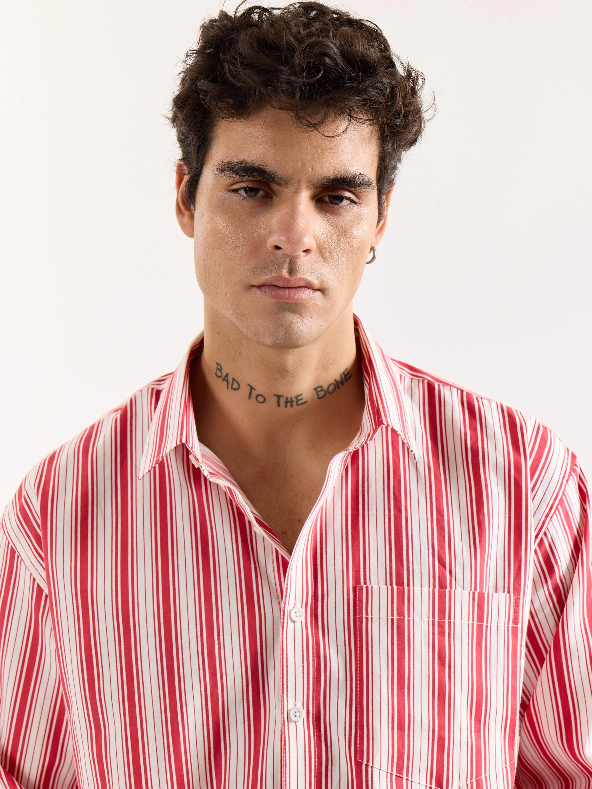 Red & White Striped Poplin Oversized Shirt - Image 5