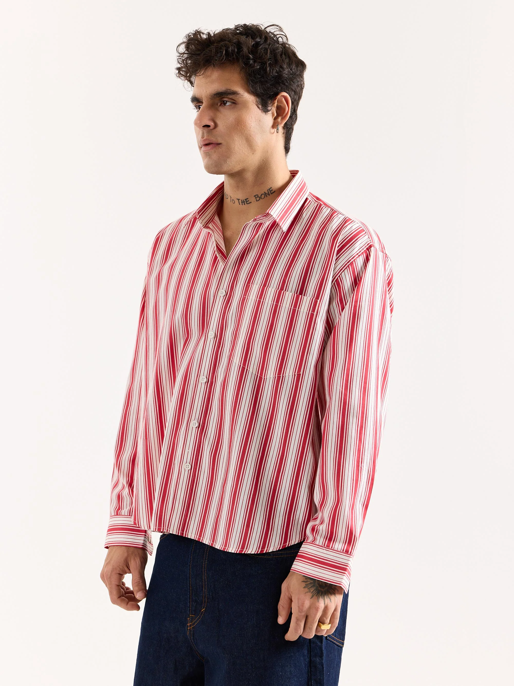 Red & White Striped Poplin Oversized Shirt - Image 7