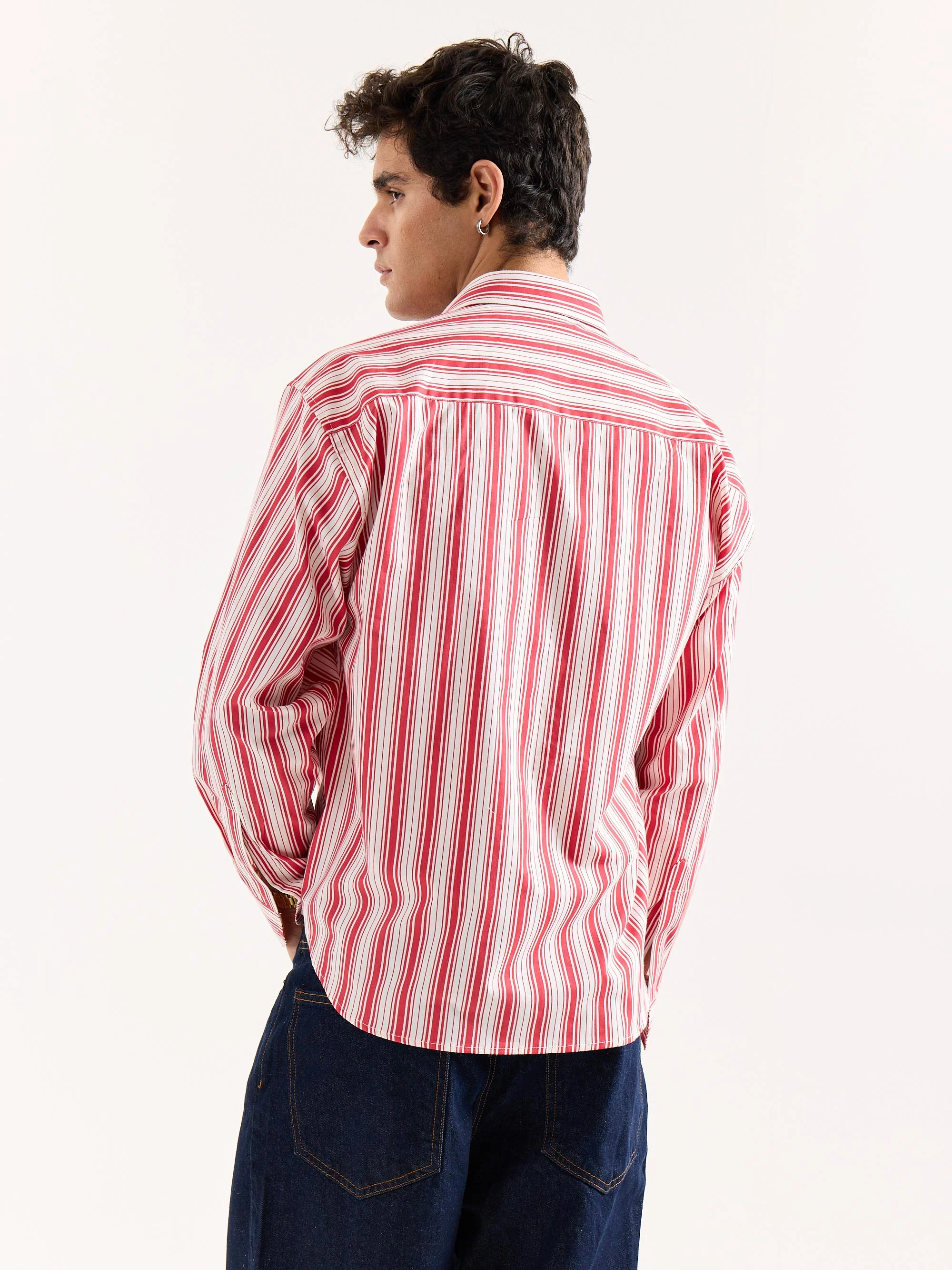 Red & White Striped Poplin Oversized Shirt - Image 8
