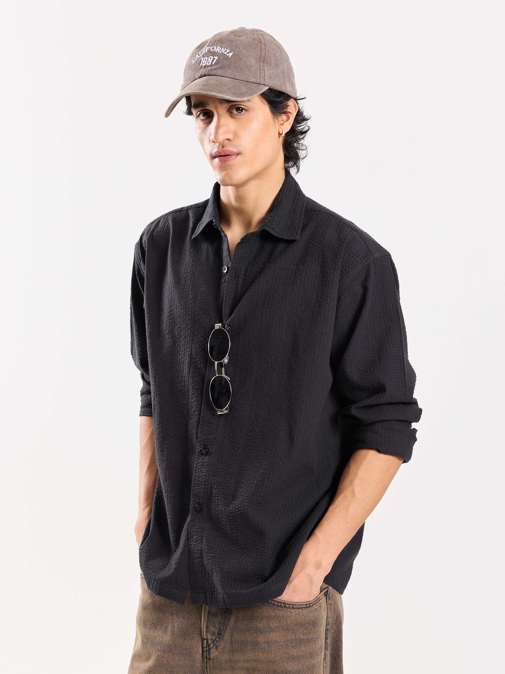Relaxed Fit Black Textured Shirt - Image 4