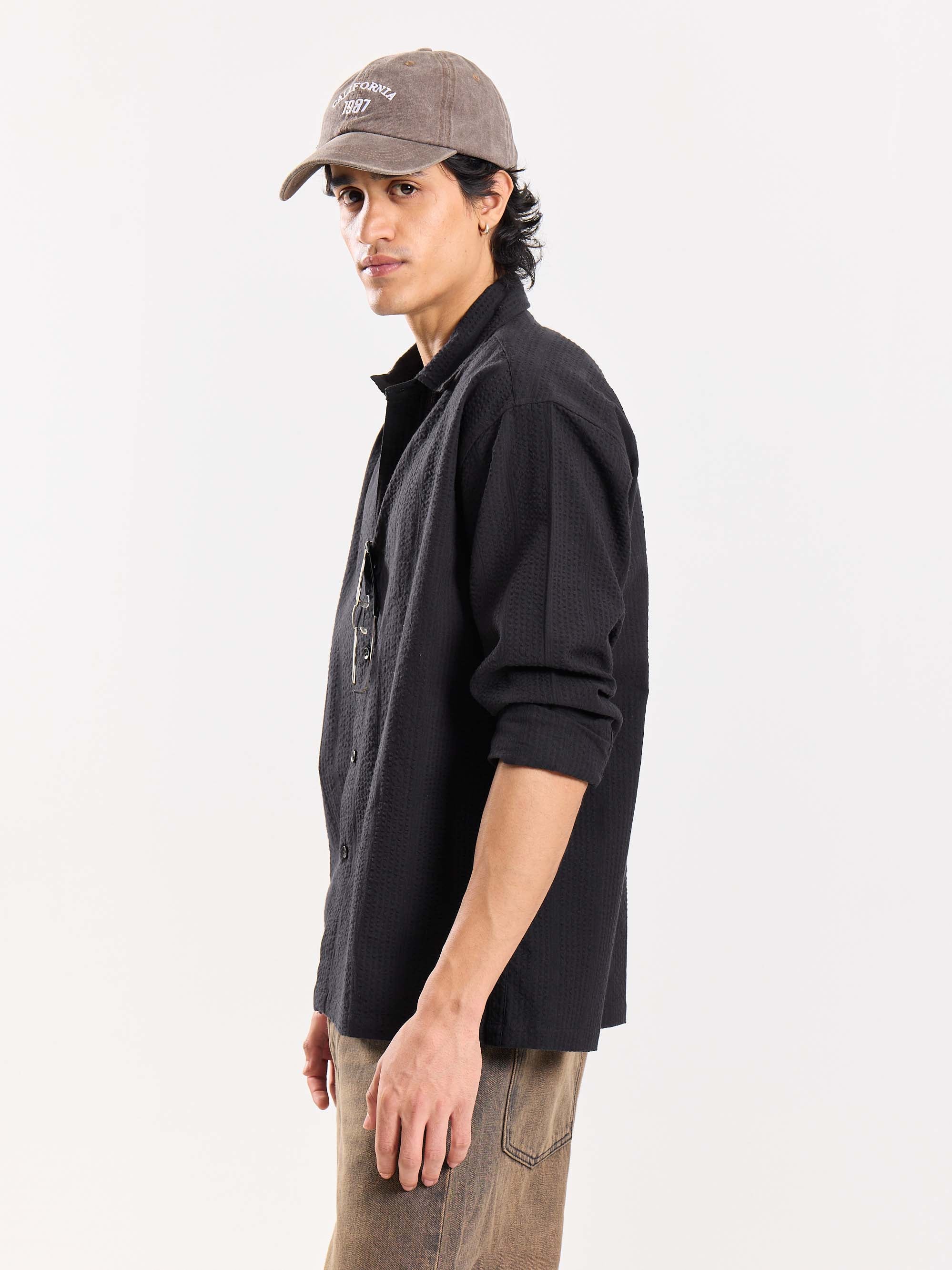 Relaxed Fit Black Textured Shirt - Image 5