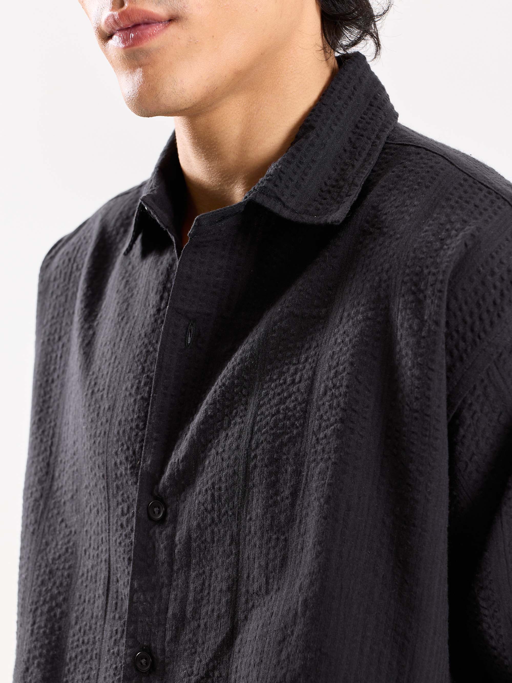 Relaxed Fit Black Textured Shirt - Image 6