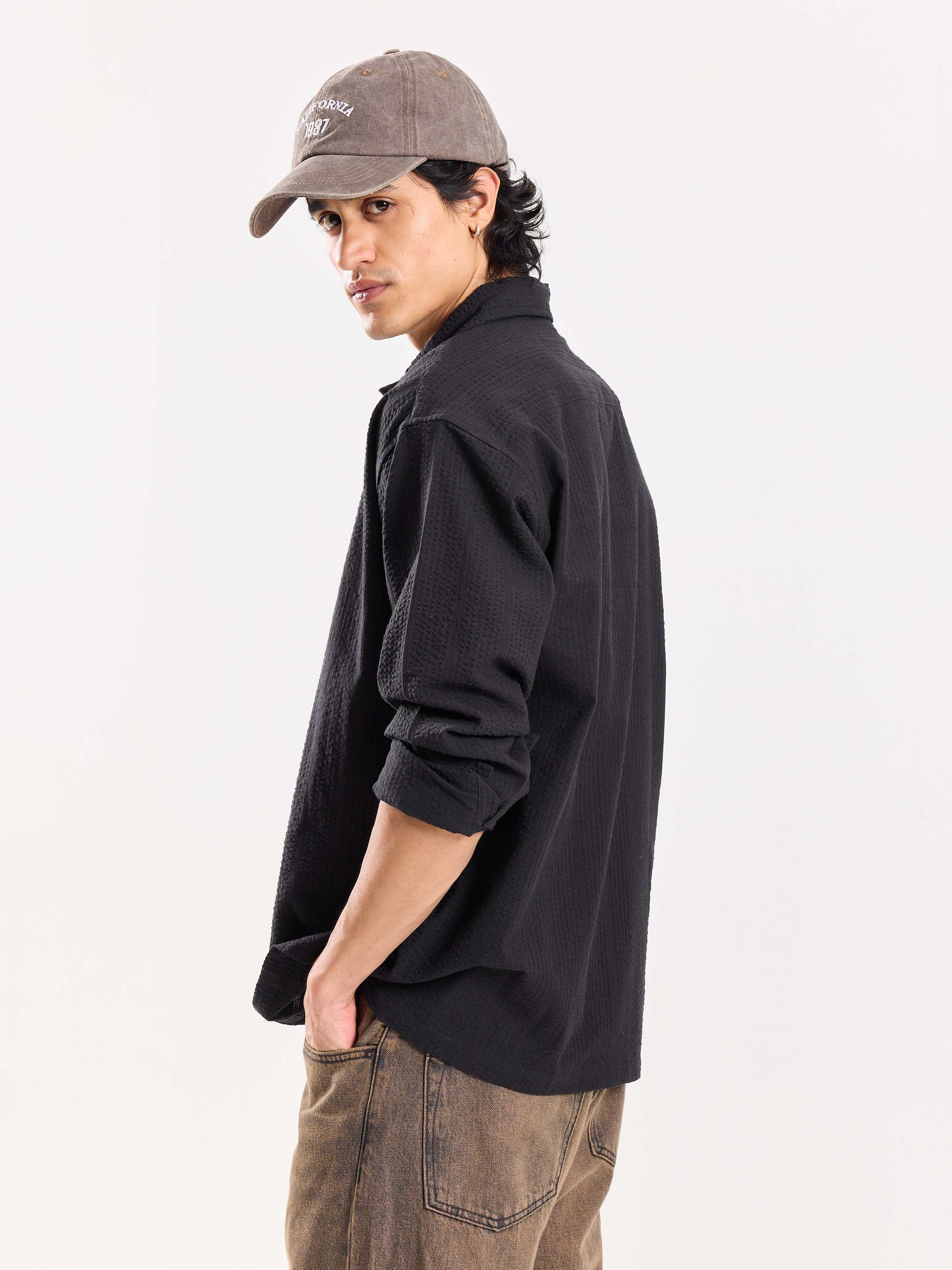 Relaxed Fit Black Textured Shirt - Image 7