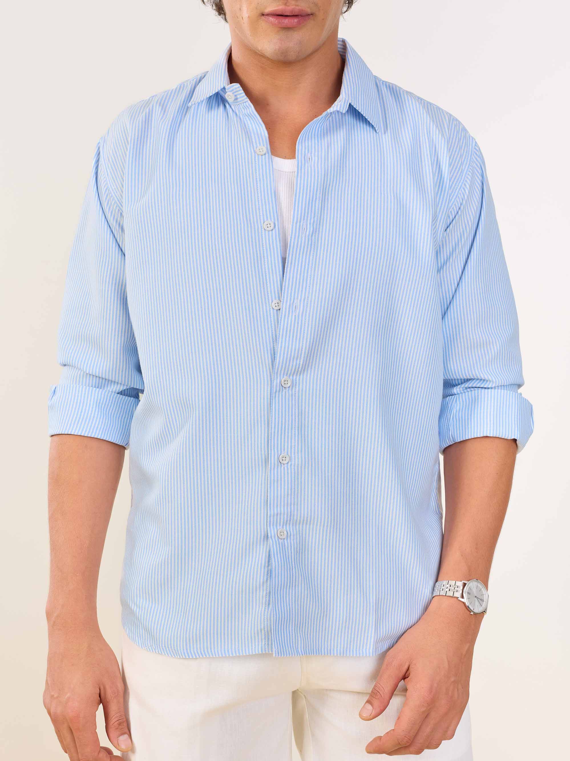 Relaxed Fit Blue Striped Shirt - Image 5