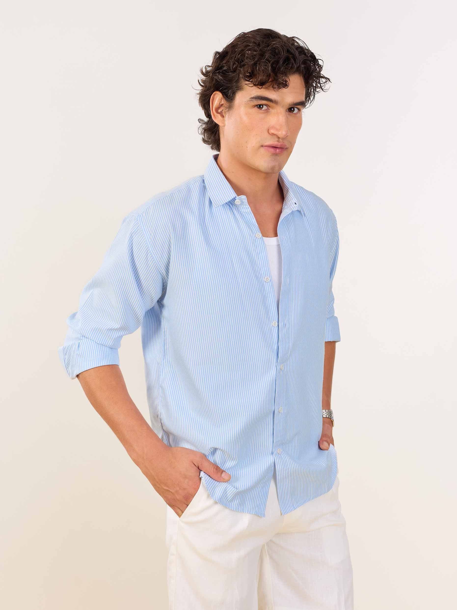 Relaxed Fit Blue Striped Shirt - Image 6