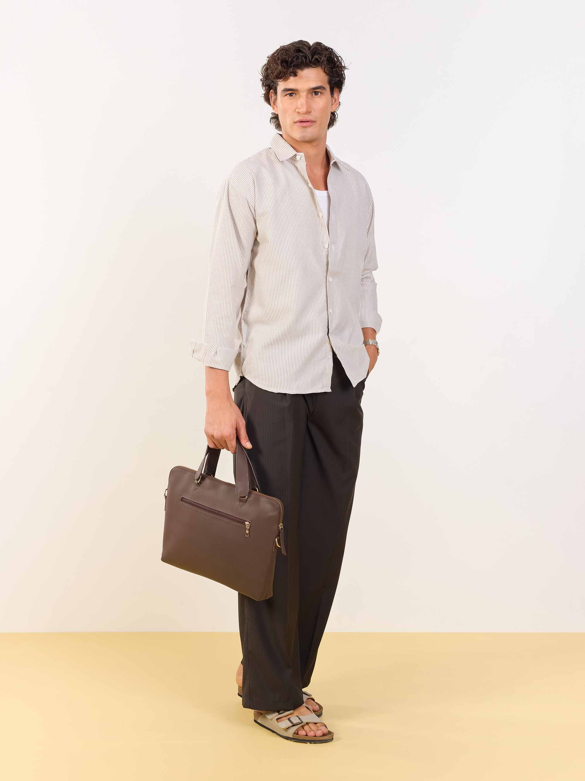 Relaxed Fit Brown Striped Shirt - Image 3
