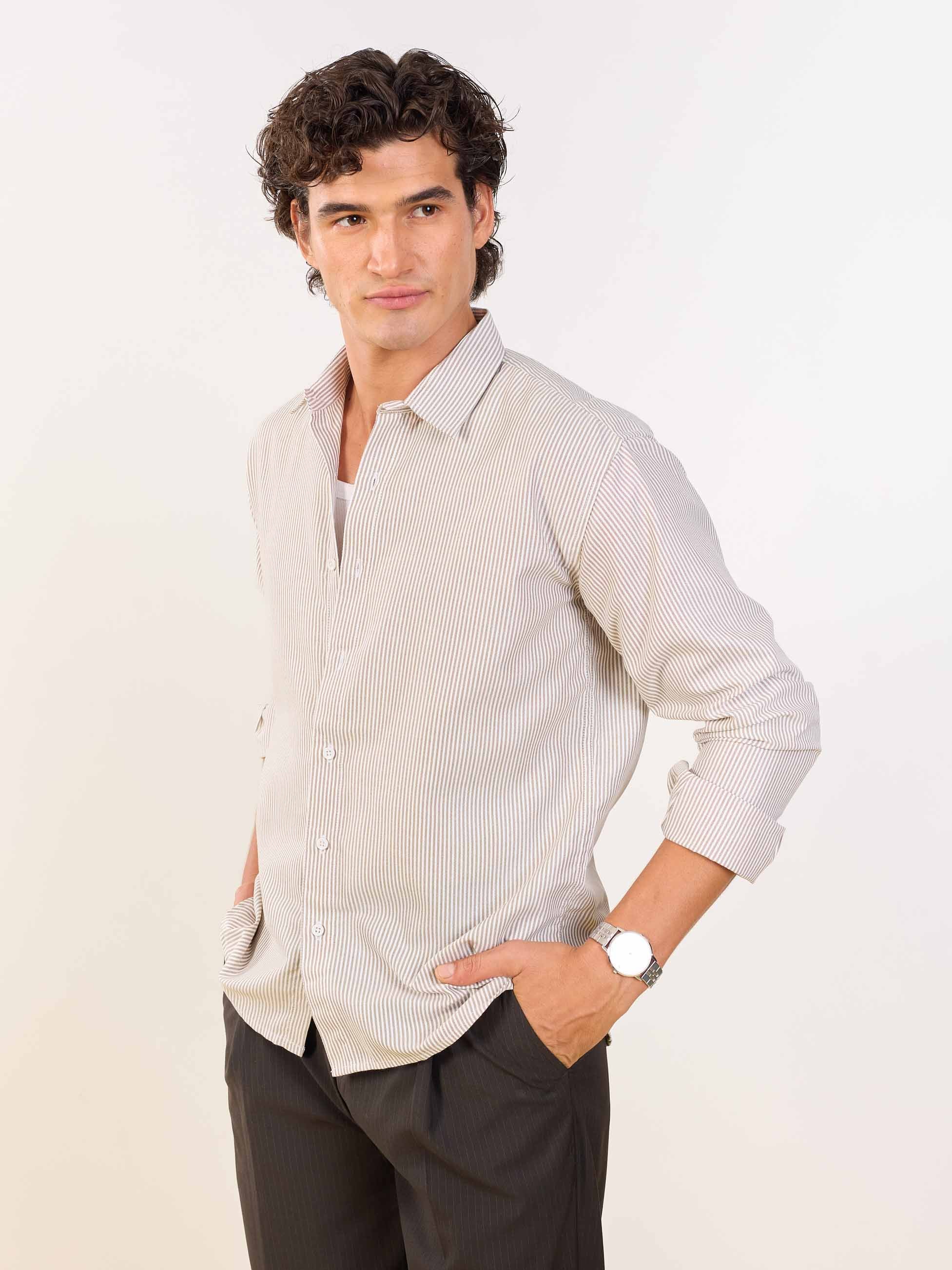 Relaxed Fit Brown Striped Shirt - Image 5